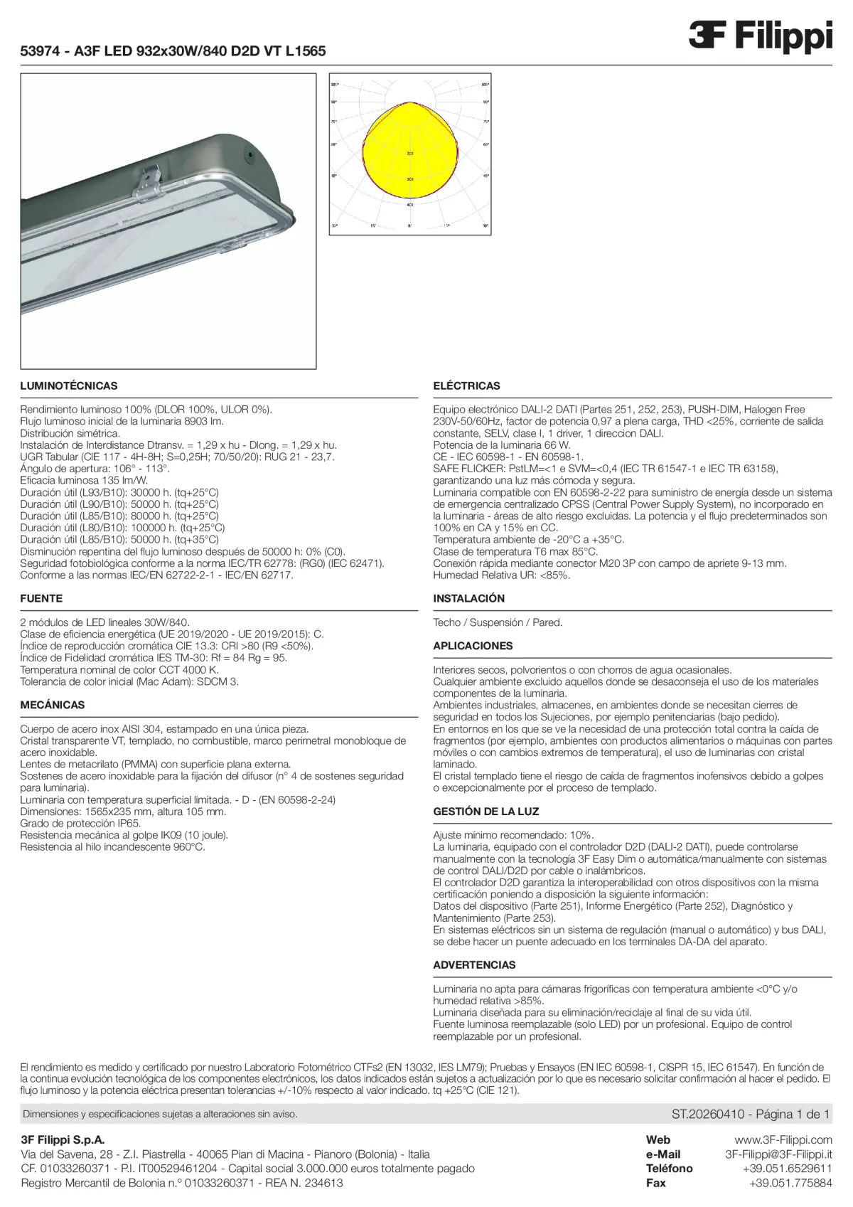 53974 - A3F LED 932x30W-840 D2D VT L1565 - Datasheet - es