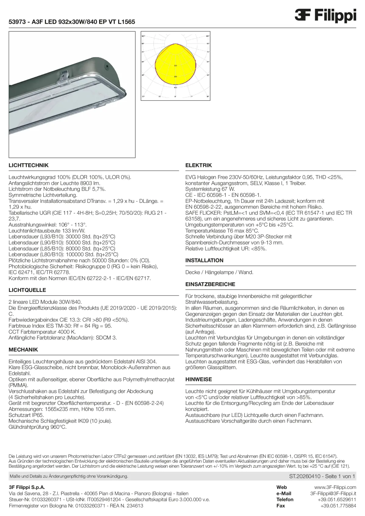 53973 - A3F LED 932x30W-840 EP VT L1565 - Datasheet - de