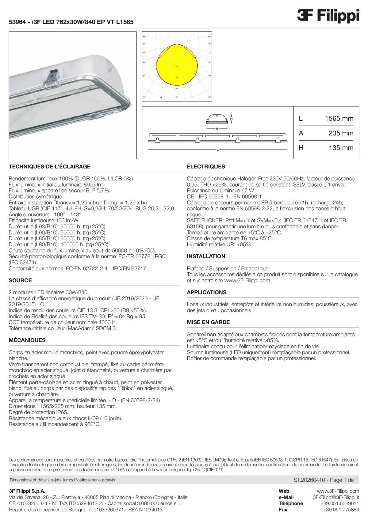 53964 - i3F LED 762x30W-840 EP VT L1565 - Datasheet - fr