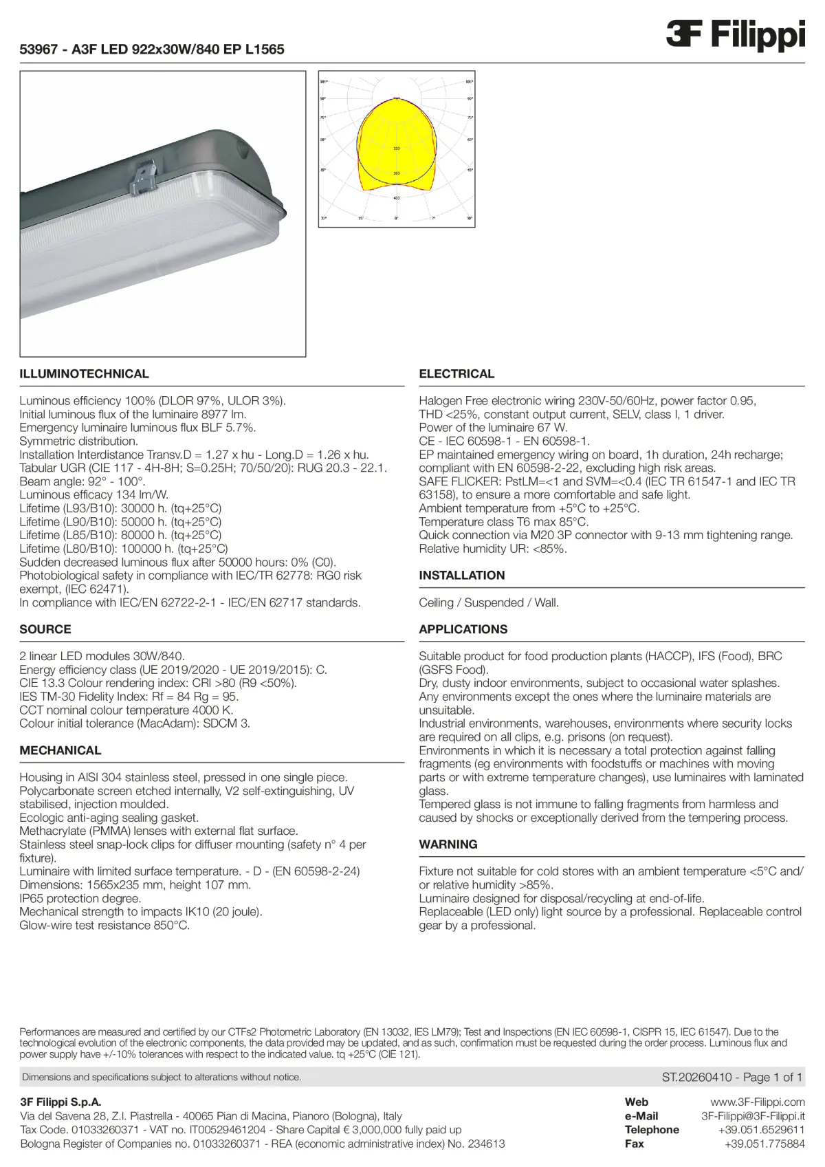 53967 - A3F LED 922x30W-840 EP L1565 - Datasheet - en