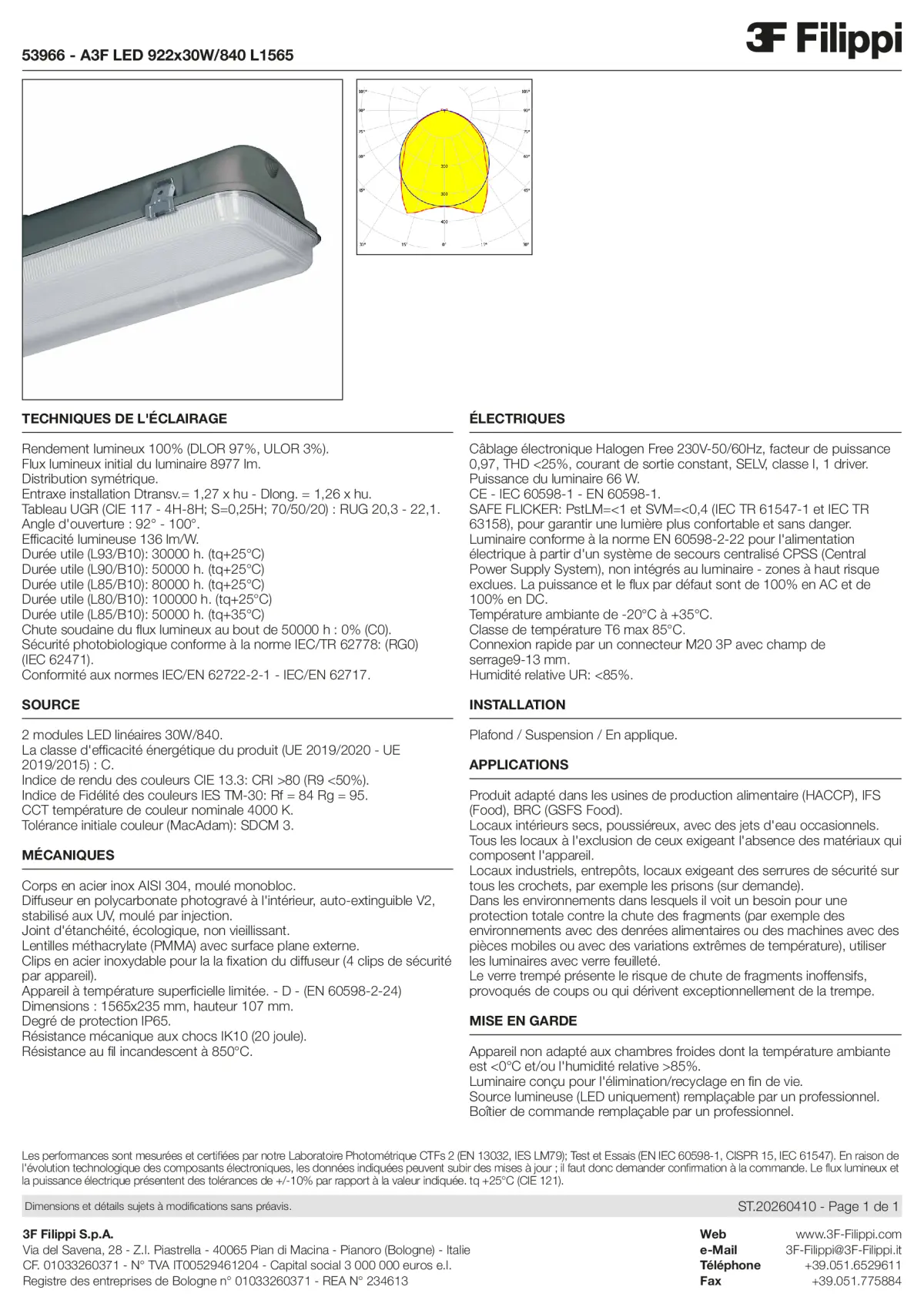 53966 - A3F LED 922x30W-840 L1565 - Datasheet - fr