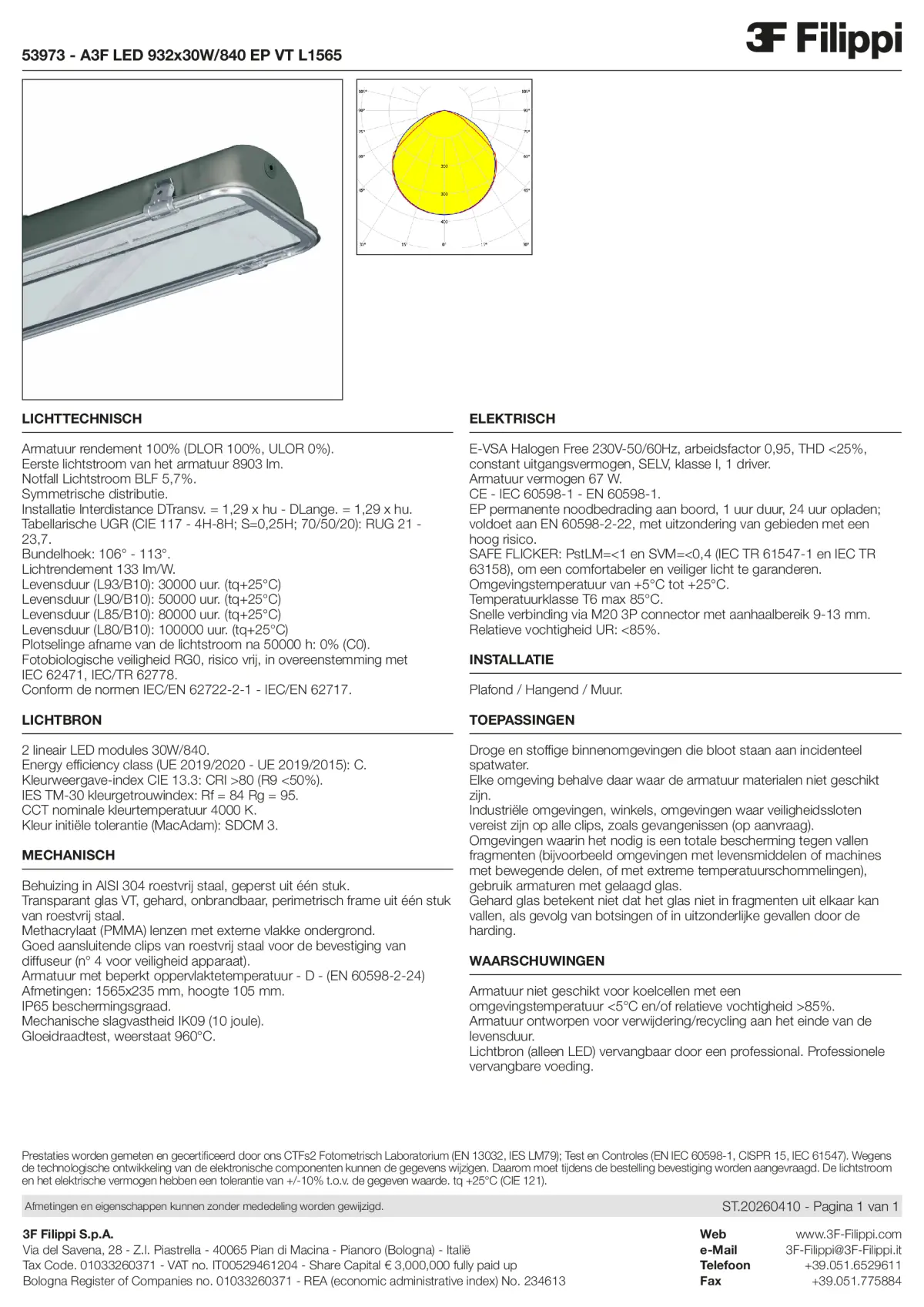 53973 - A3F LED 932x30W-840 EP VT L1565 - Datasheet - nl