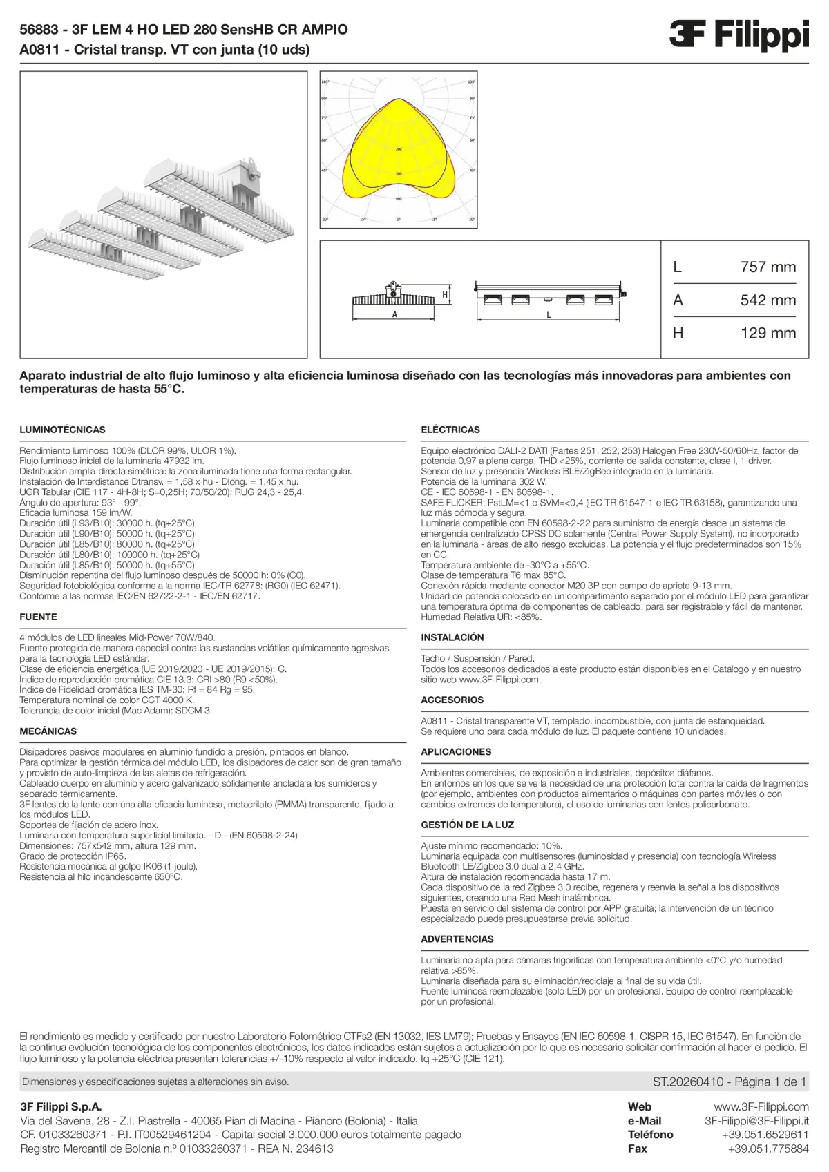 56883+A0811 - 3F LEM 4 HO LED 280 SensHB CR AMPIO + VT - Datasheet - es