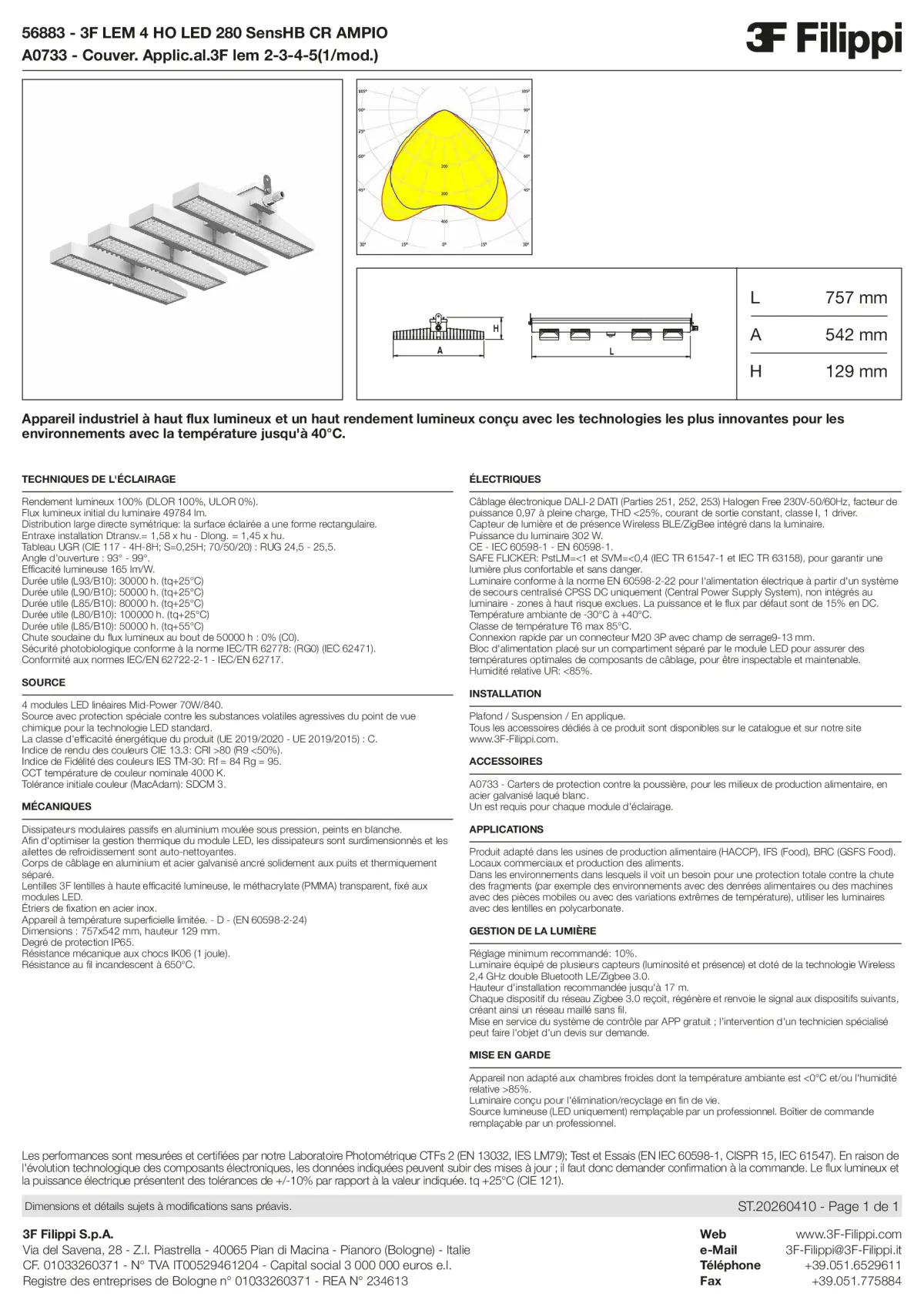 56883+A0733 - 3F LEM 4 HO LED 280 SensHB CR AMPIO + FOOD - Datasheet - fr