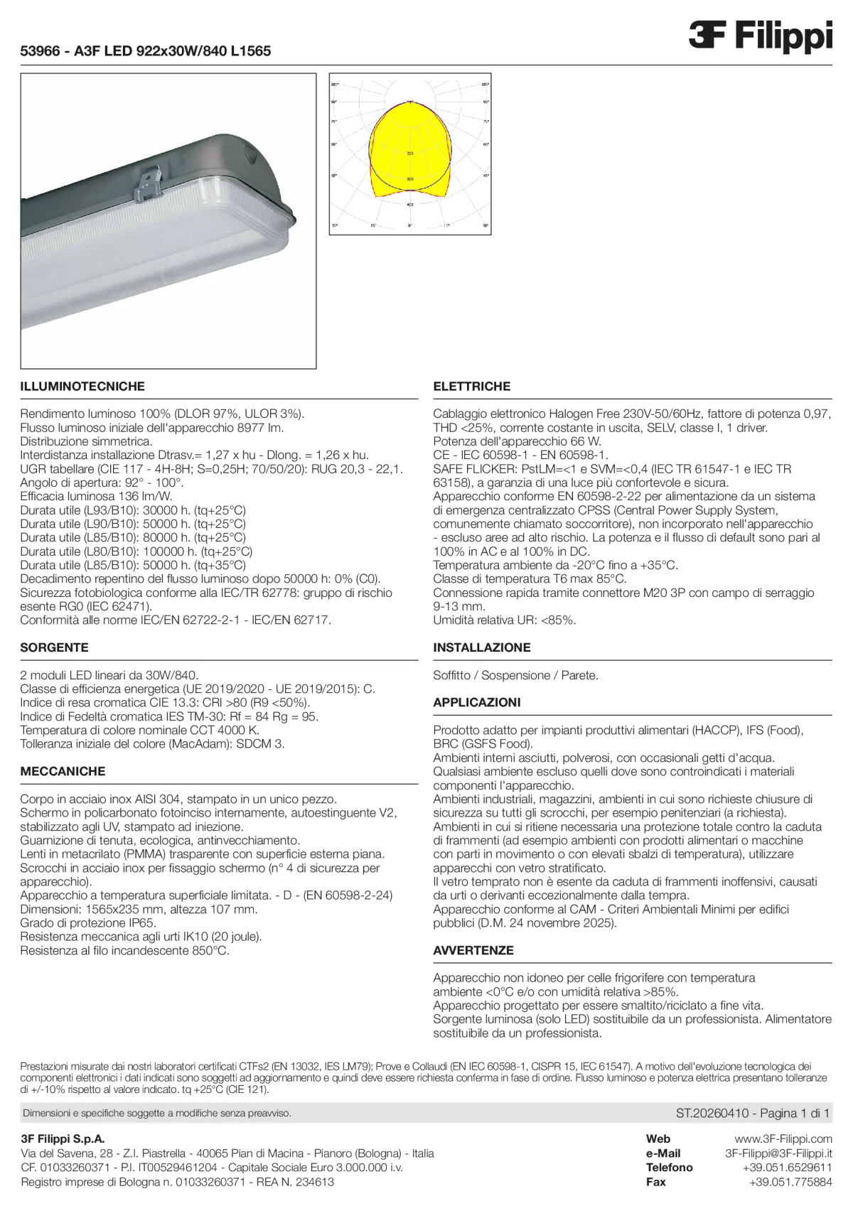 53966 - A3F LED 922x30W-840 L1565 - Datasheet - it