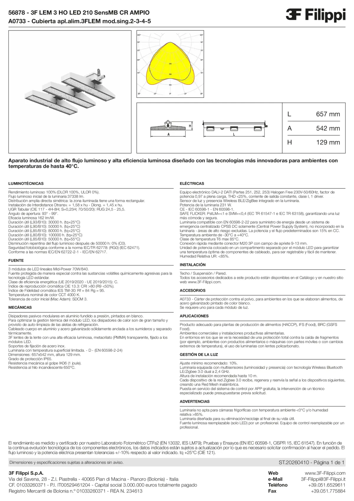 56878+A0733 - 3F LEM 3 HO LED 210 SensMB CR AMPIO + FOOD - Datasheet - es
