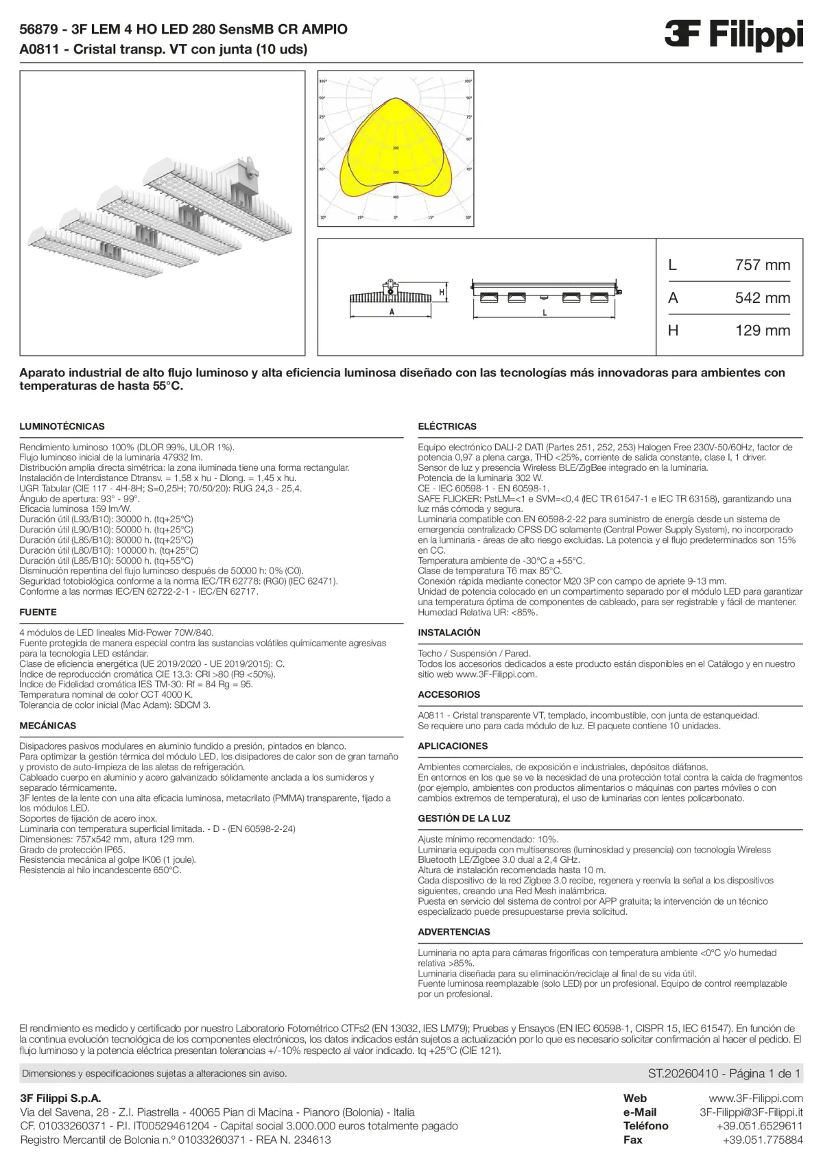 56879+A0811 - 3F LEM 4 HO LED 280 SensMB CR AMPIO + VT - Datasheet - es