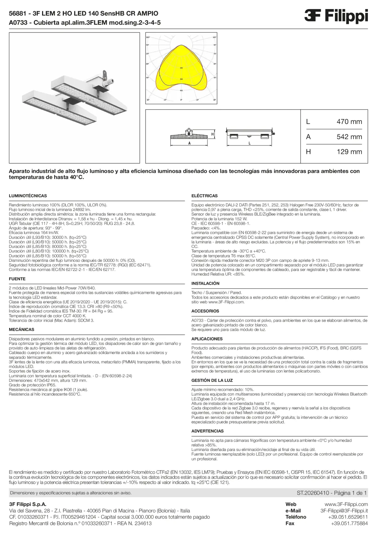 56881+A0733 - 3F LEM 2 HO LED 140 SensHB CR AMPIO + FOOD - Datasheet - es