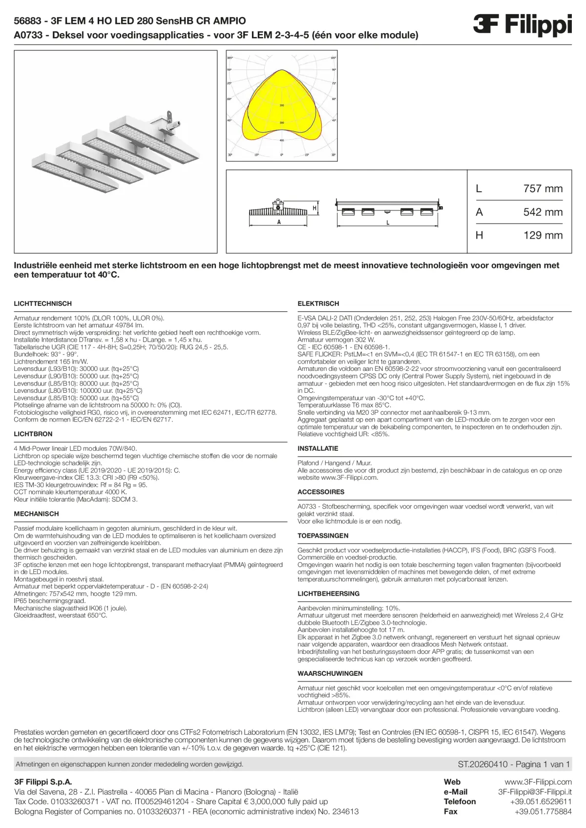 56883+A0733 - 3F LEM 4 HO LED 280 SensHB CR AMPIO + FOOD - Datasheet - nl