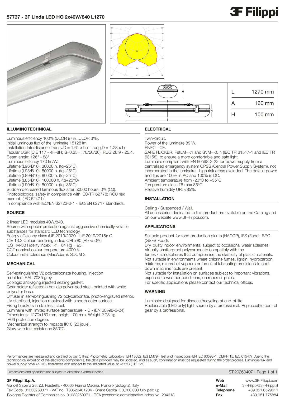 57737 - 3F Linda LED HO 2x40W-840 L1270 - Datasheet - en