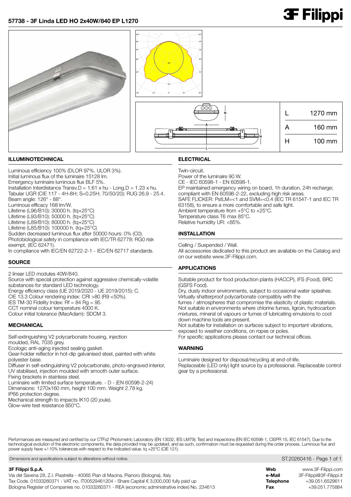 57738 - 3F Linda LED HO 2x40W-840 EP L1270 - Datasheet - en