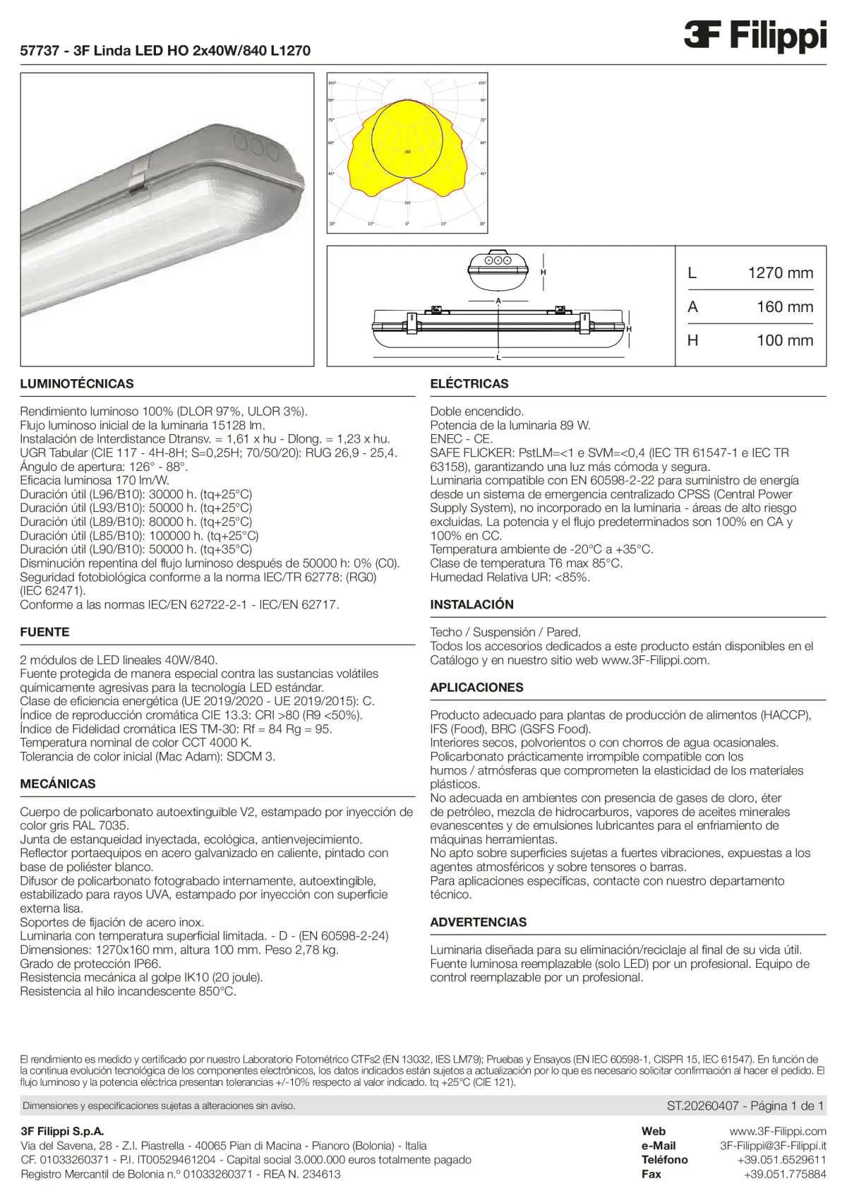 57737 - 3F Linda LED HO 2x40W-840 L1270 - Datasheet - es