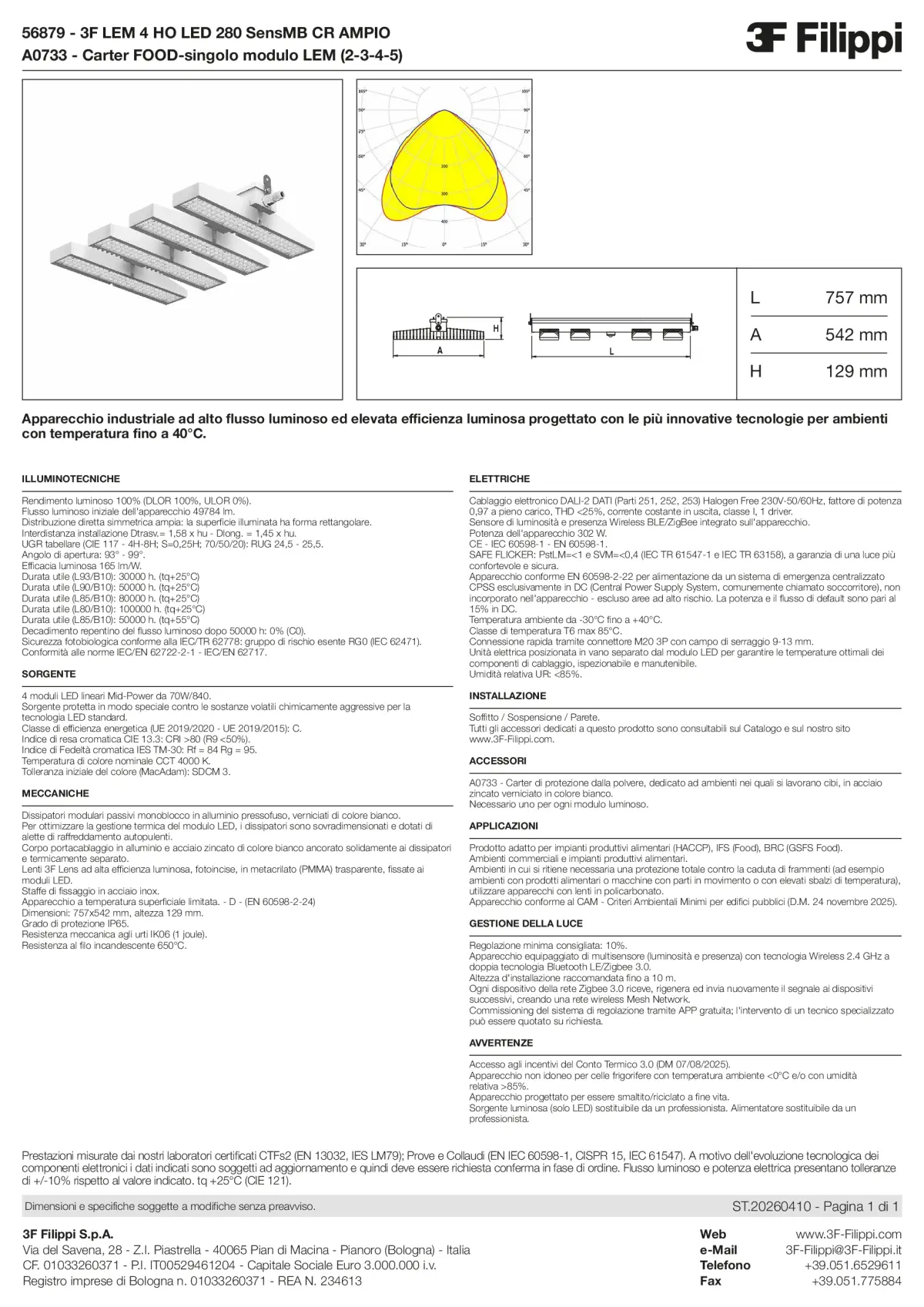 56879+A0733 - 3F LEM 4 HO LED 280 SensMB CR AMPIO + FOOD - Datasheet - it