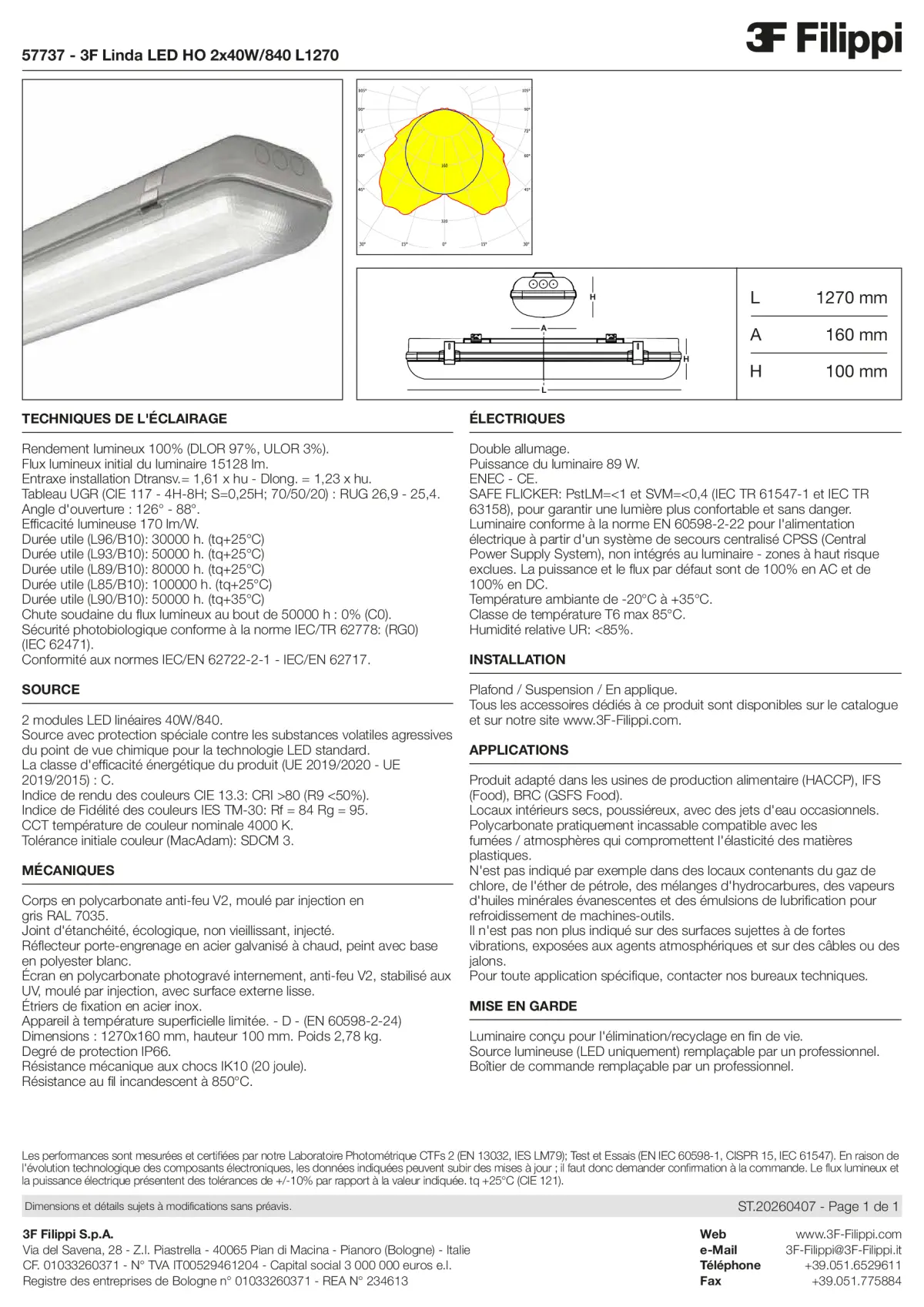 57737 - 3F Linda LED HO 2x40W-840 L1270 - Datasheet - fr