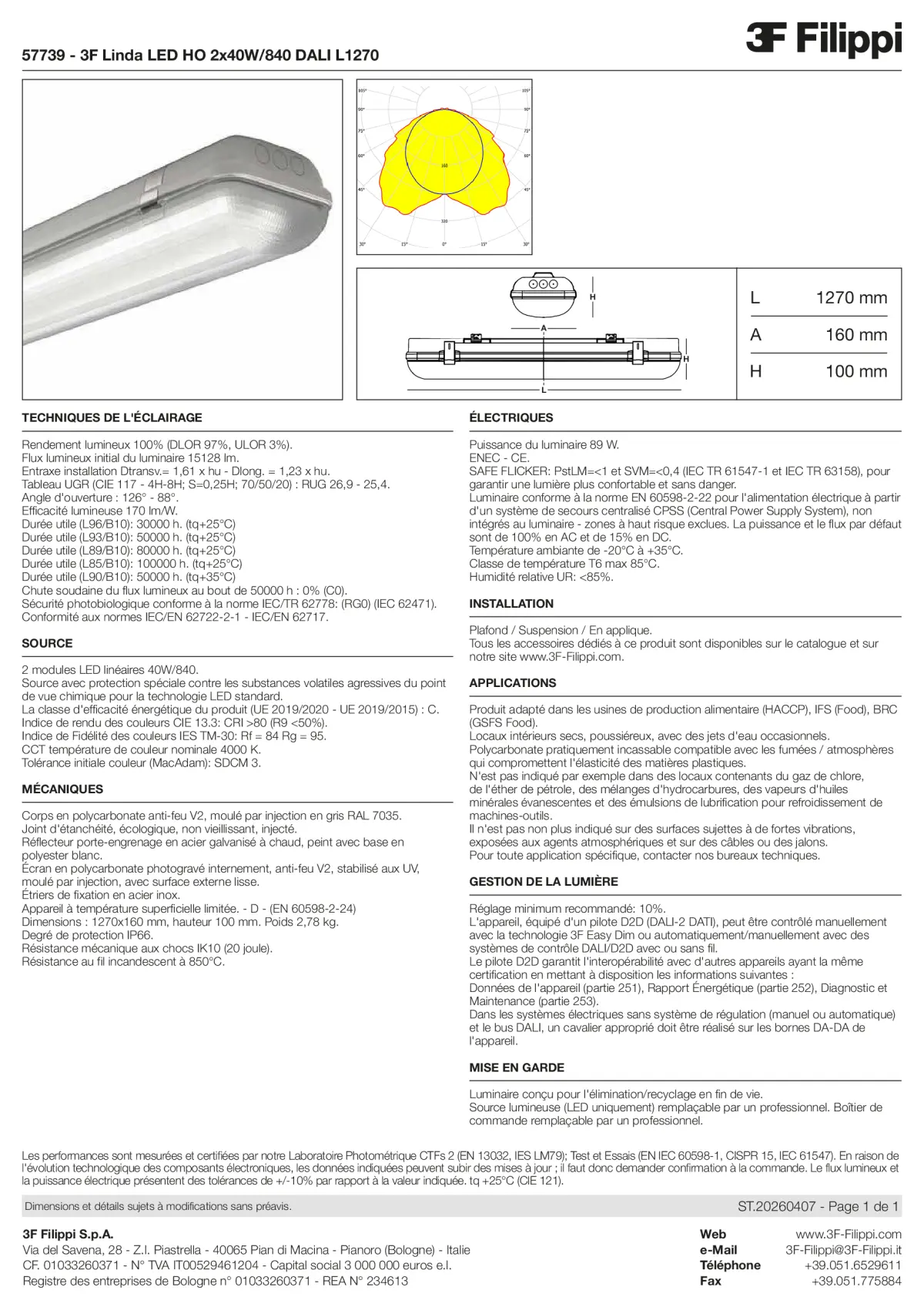 57739 - 3F Linda LED HO 2x40W-840 DALI L1270 - Datasheet - fr
