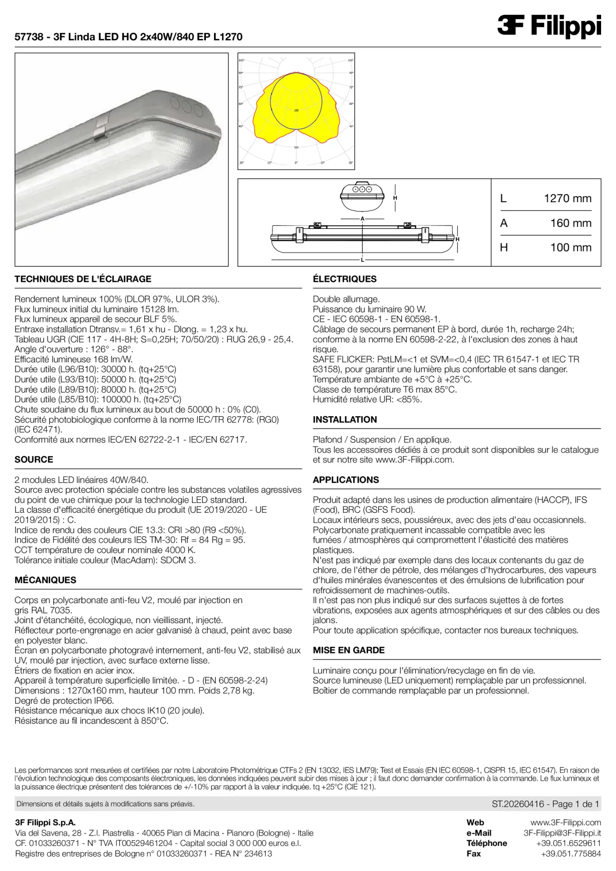 57738 - 3F Linda LED HO 2x40W-840 EP L1270 - Datasheet - fr