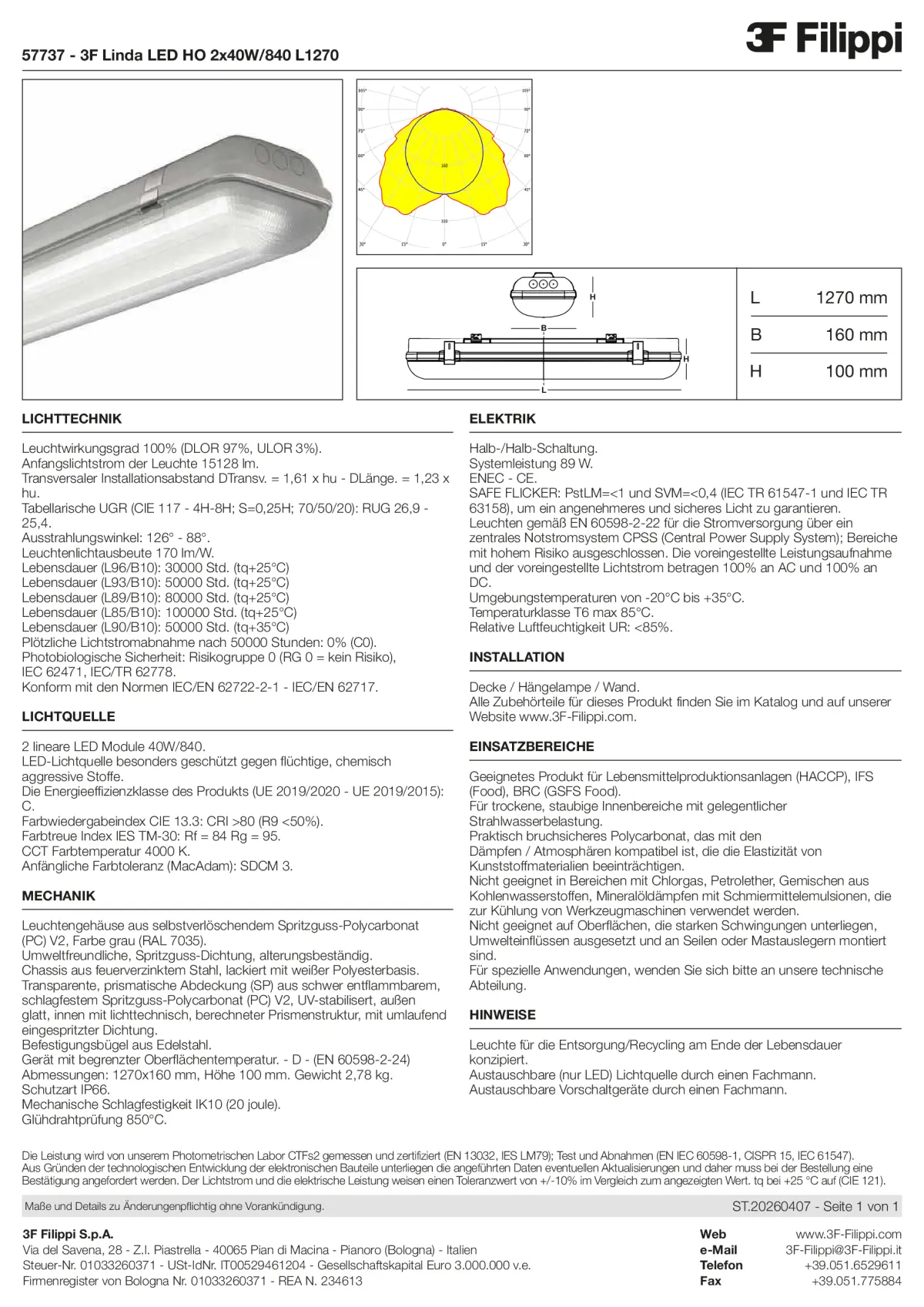 57737 - 3F Linda LED HO 2x40W-840 L1270 - Datasheet - de