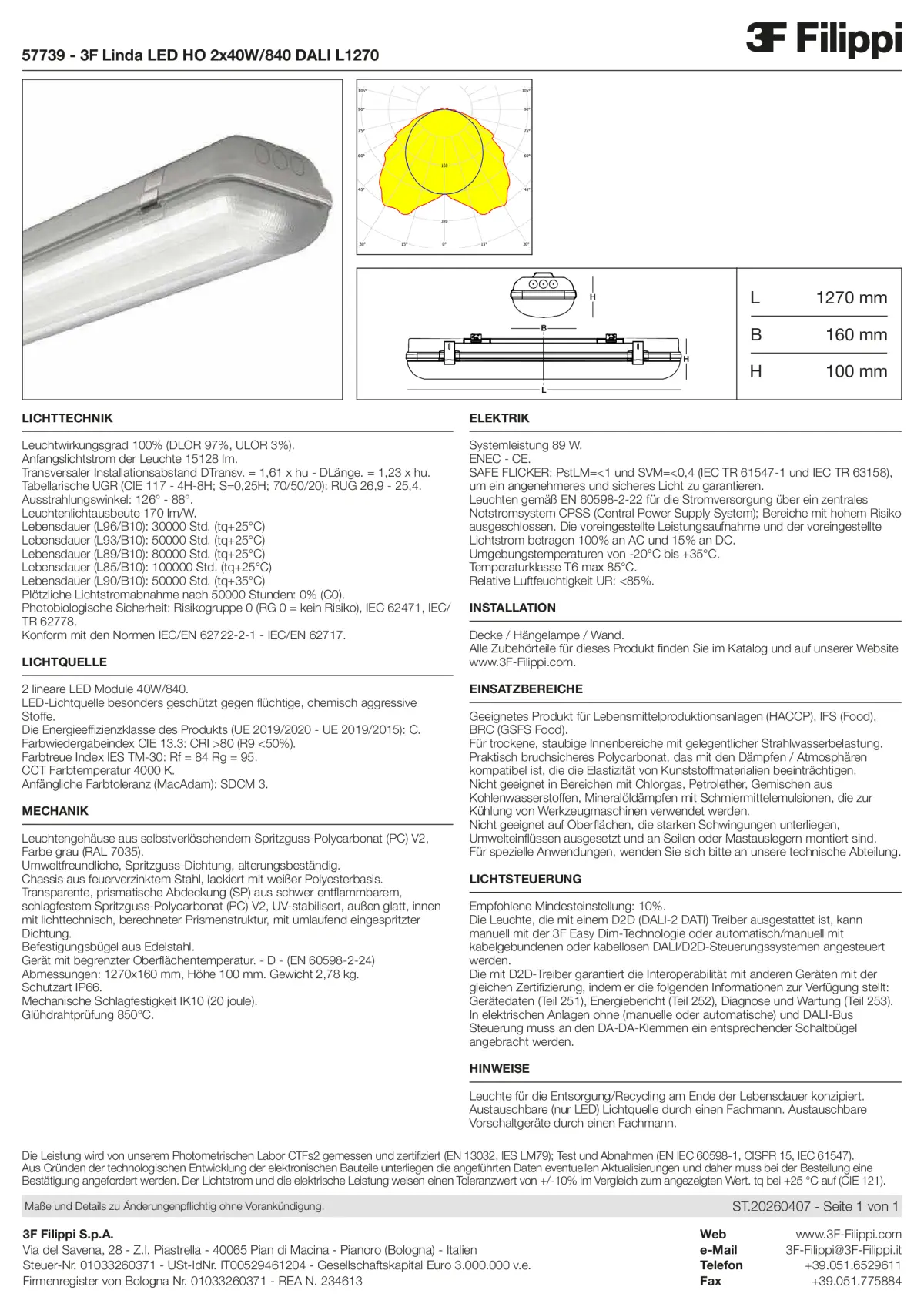 57739 - 3F Linda LED HO 2x40W-840 DALI L1270 - Datasheet - de