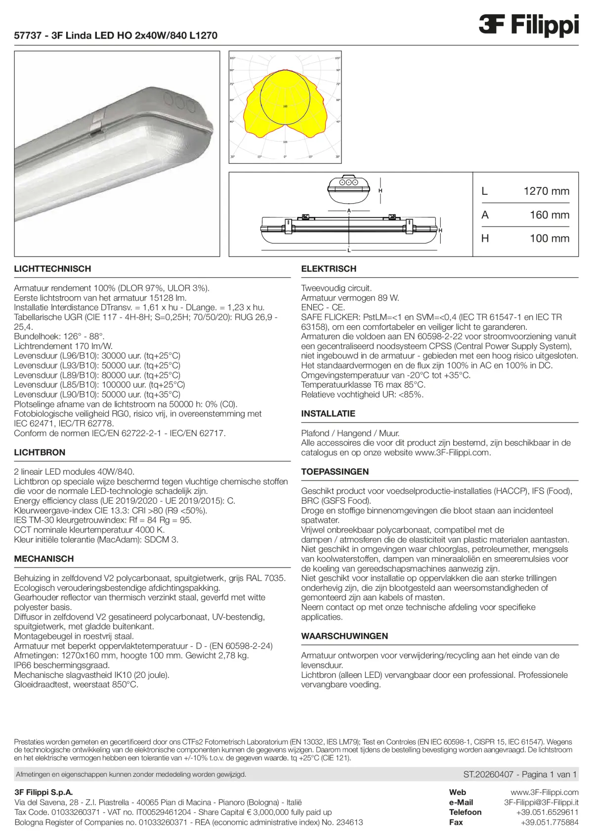 57737 - 3F Linda LED HO 2x40W-840 L1270 - Datasheet - nl