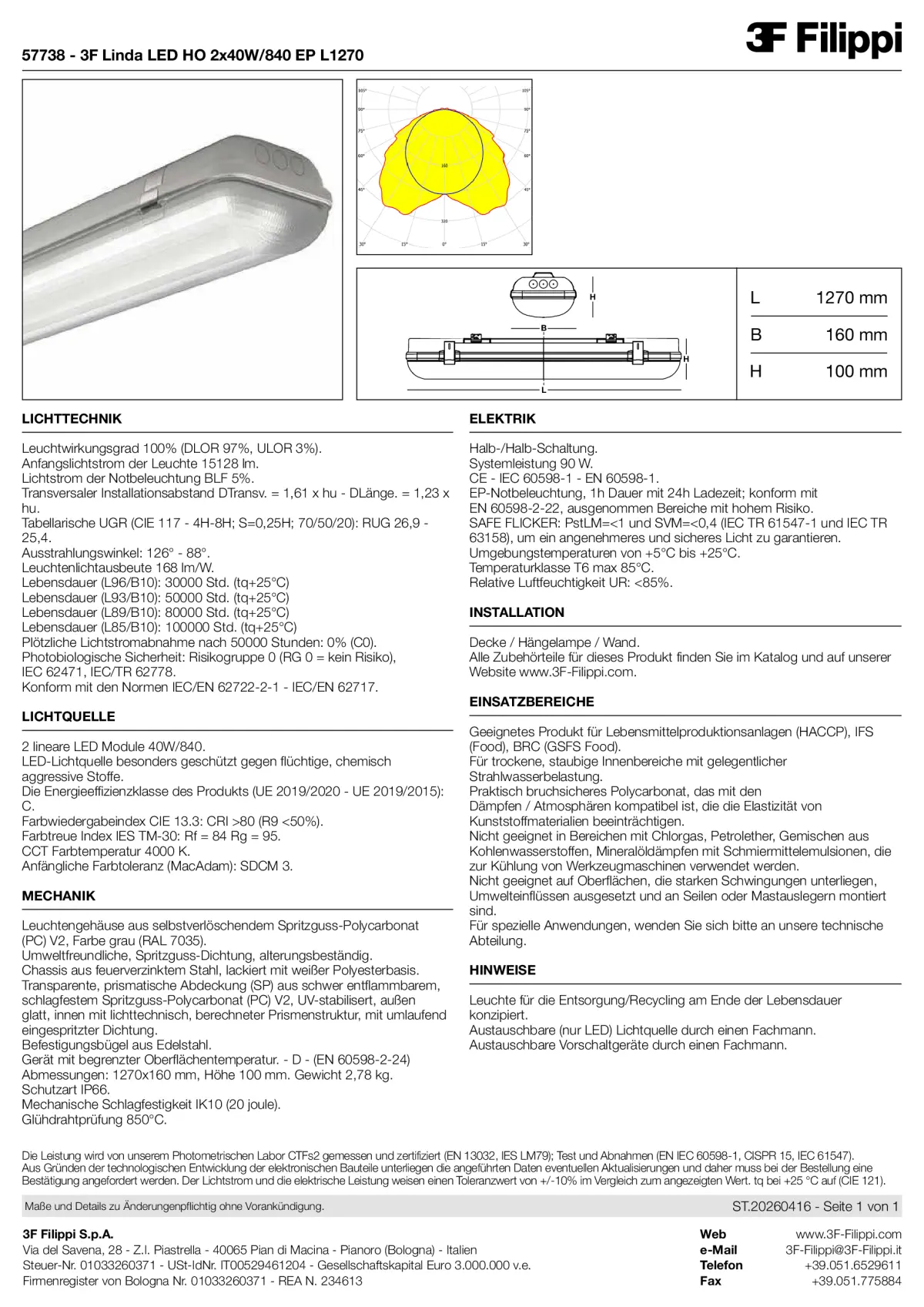 57738 - 3F Linda LED HO 2x40W-840 EP L1270 - Datasheet - de
