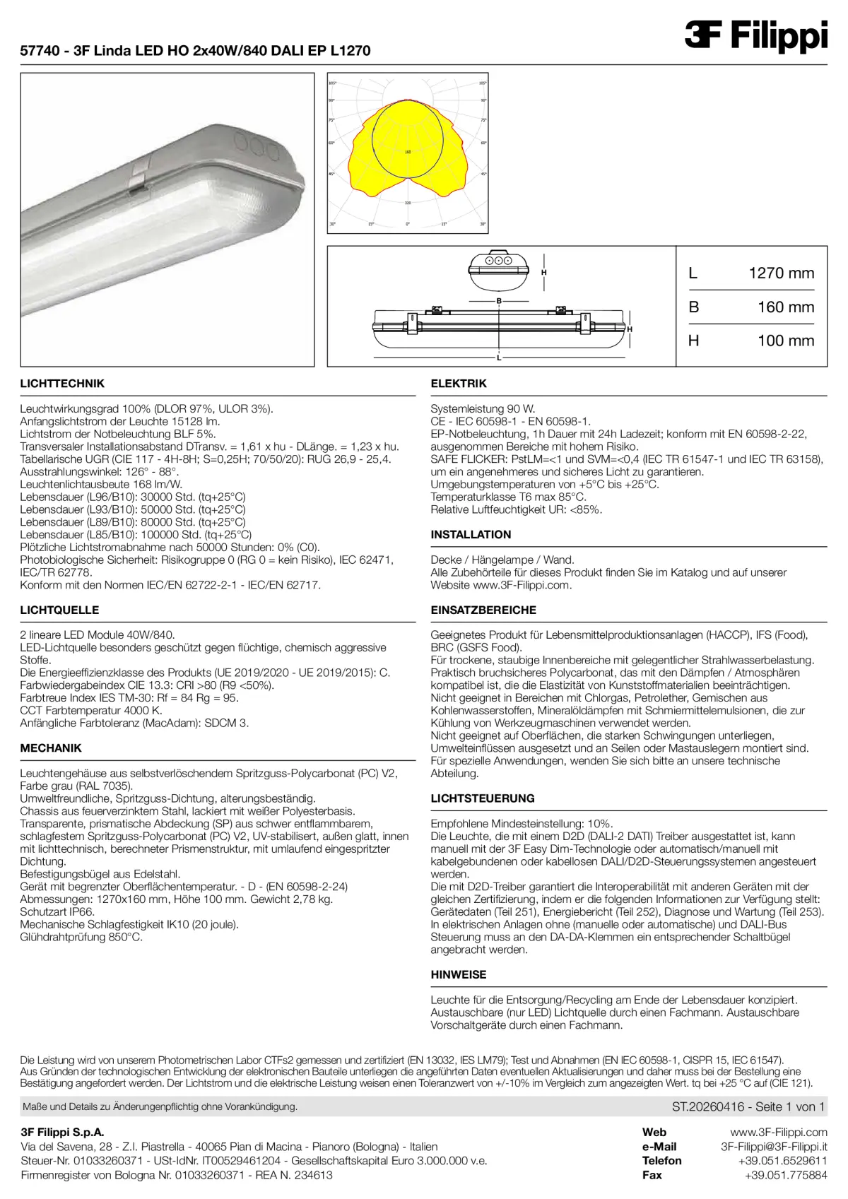 57740 - 3F Linda LED HO 2x40W-840 DALI EP L1270 - Datasheet - de