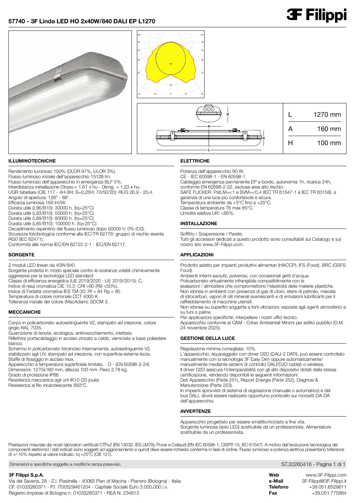 57740 - 3F Linda LED HO 2x40W-840 DALI EP L1270 - Datasheet - it