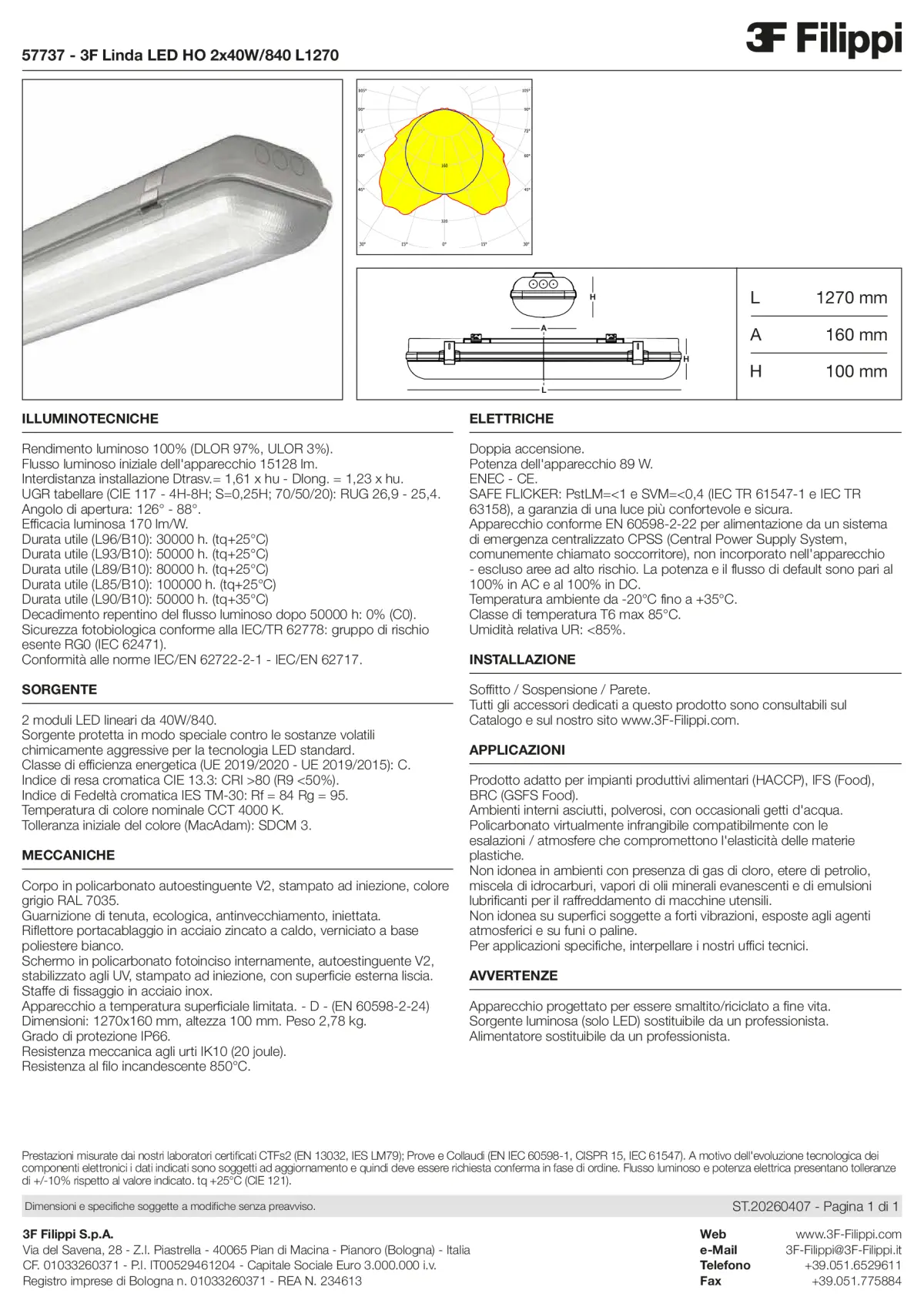 57737 - 3F Linda LED HO 2x40W-840 L1270 - Datasheet - it