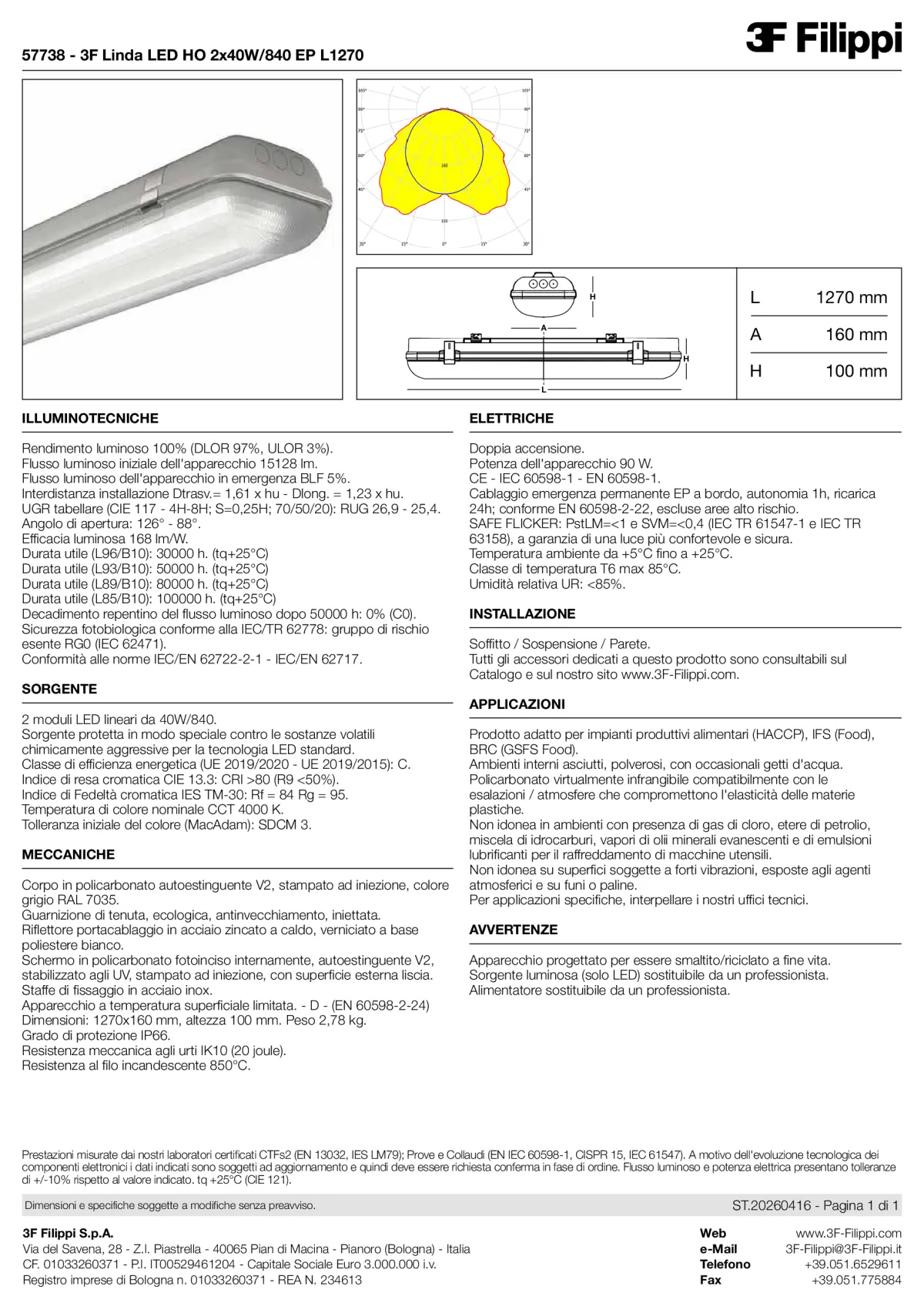 57738 - 3F Linda LED HO 2x40W-840 EP L1270 - Datasheet - it