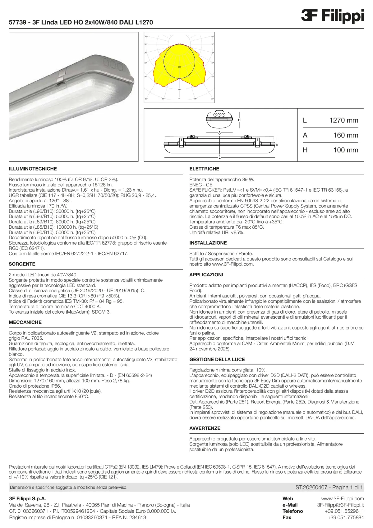 57739 - 3F Linda LED HO 2x40W-840 DALI L1270 - Datasheet - it
