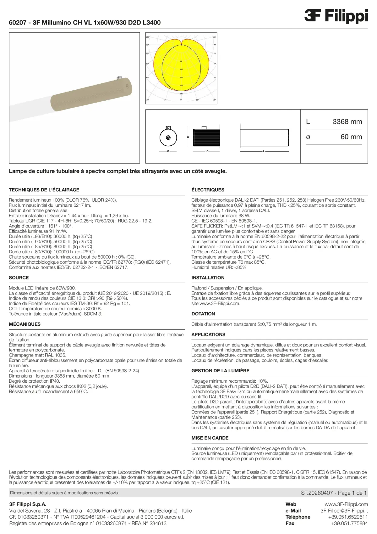 60207 - 3F Millumino CH VL 1x60W-930 D2D L3400 - Datasheet - fr