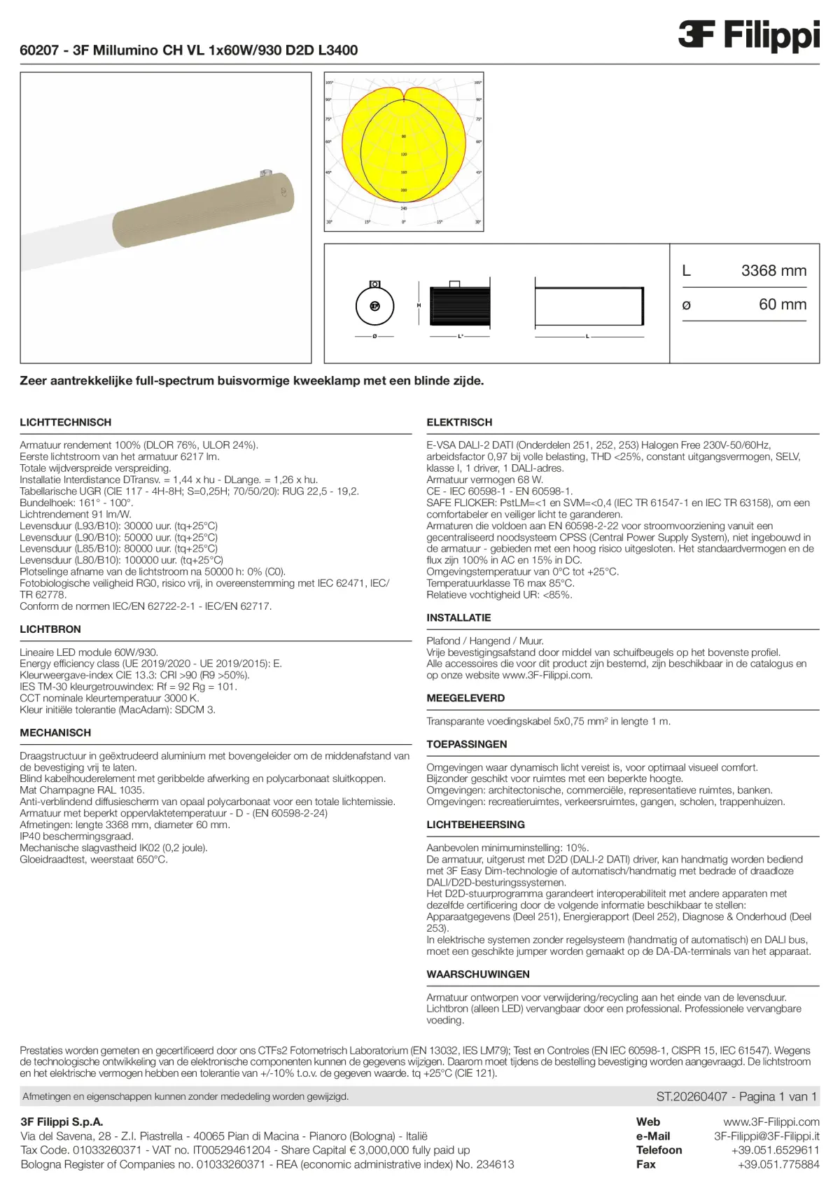 60207 - 3F Millumino CH VL 1x60W-930 D2D L3400 - Datasheet - nl