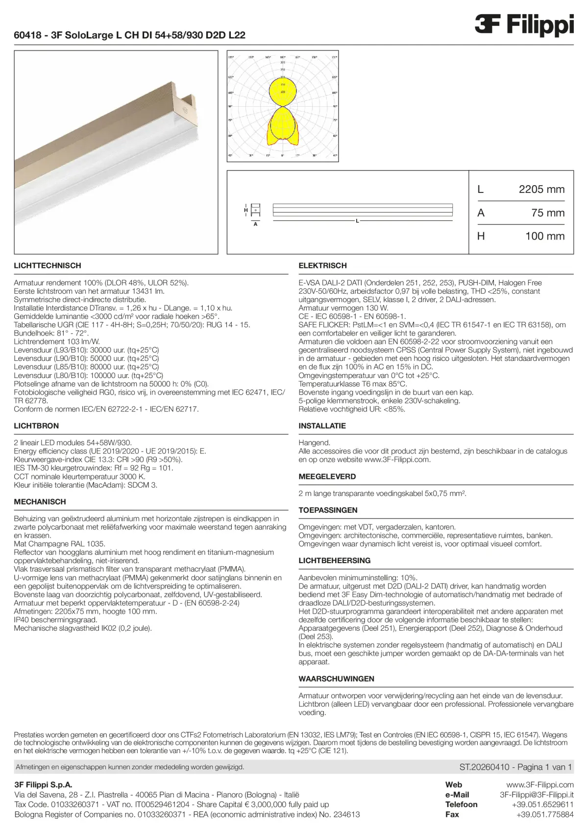 60418 - 3F SoloLarge L CH DI 54+58-930 D2D L22 - Datasheet - nl