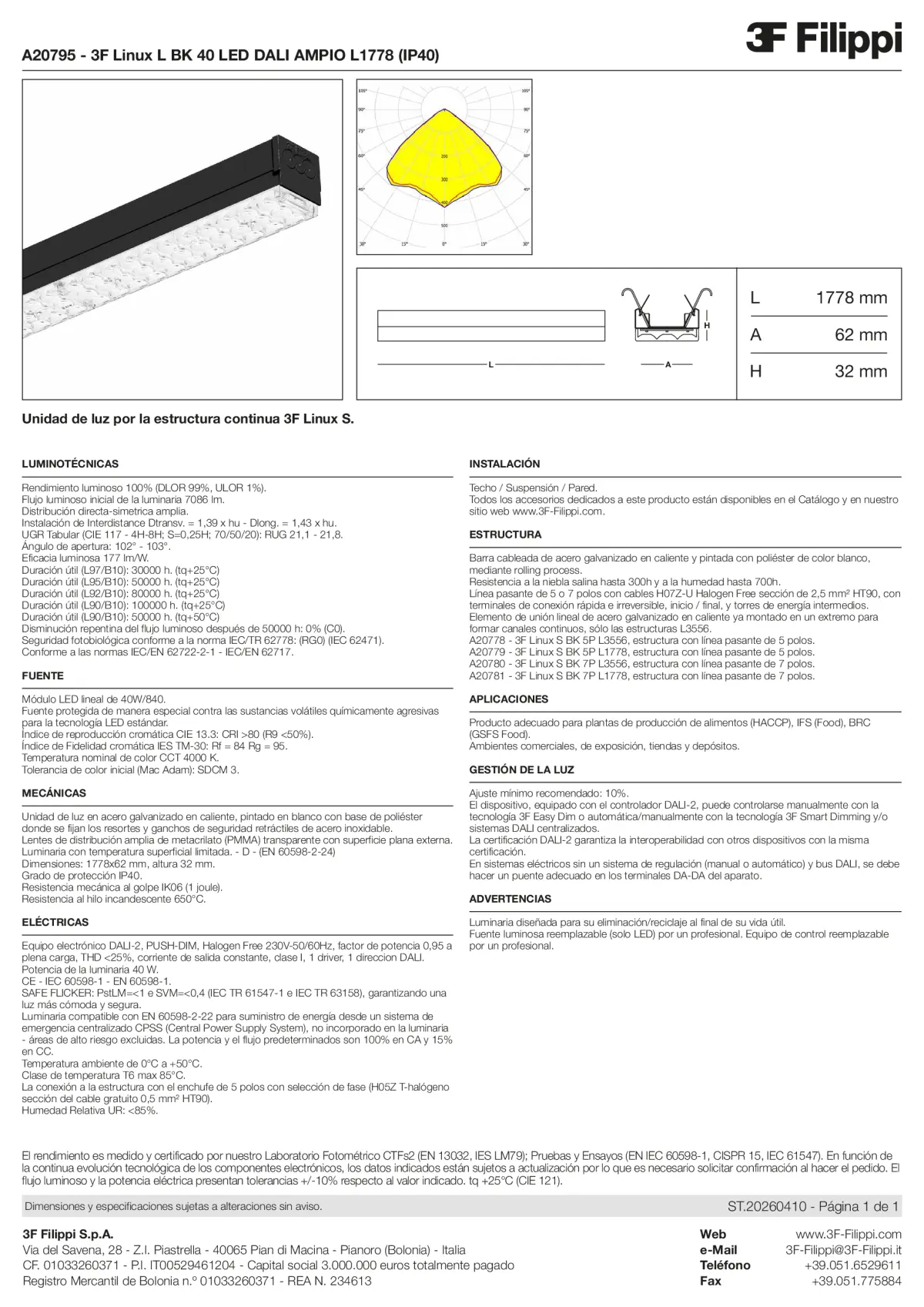 A20795 - 3F Linux L BK 40 LED DALI AMPIO L1778 (IP40) - Datasheet - es