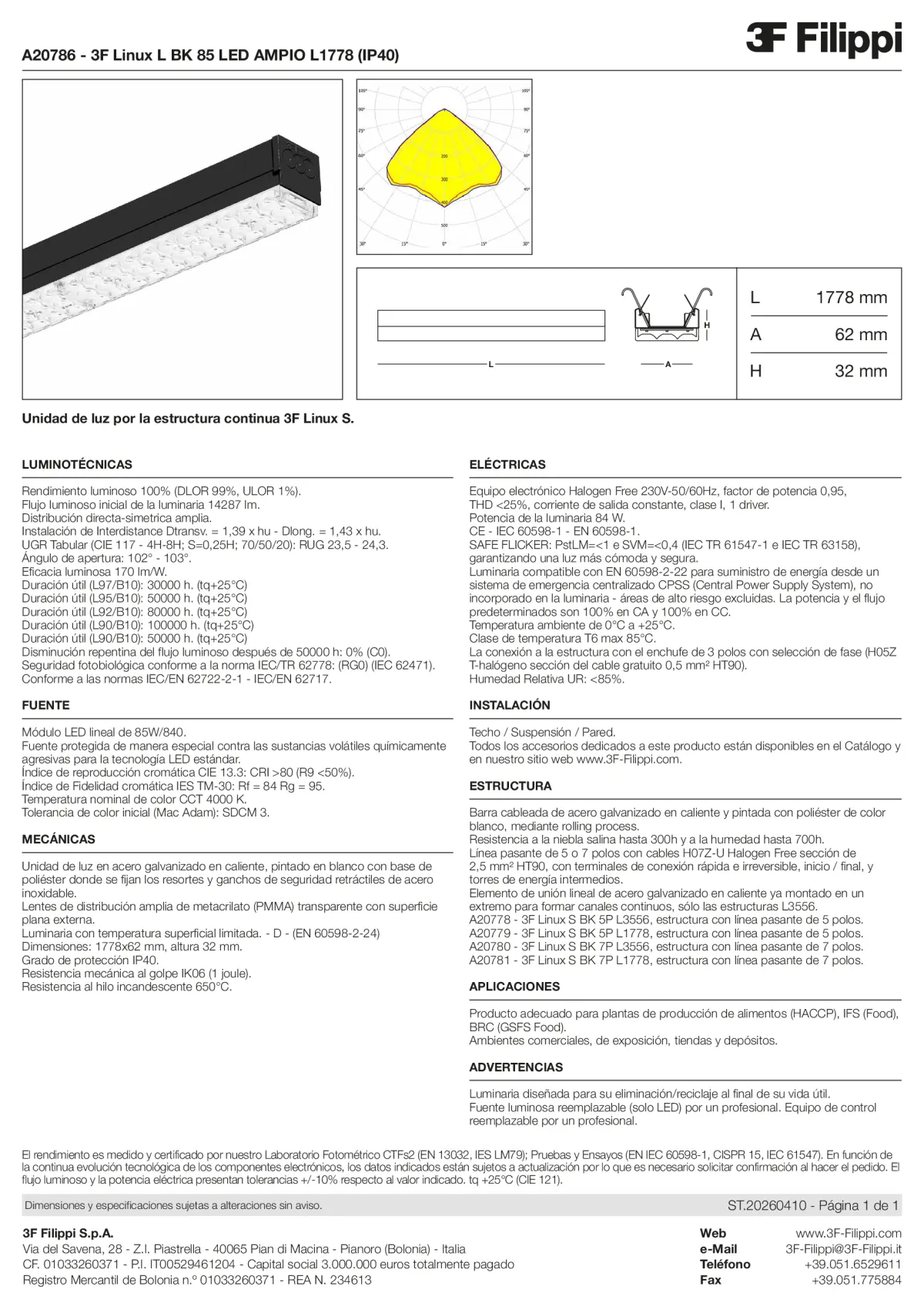 A20786 - 3F Linux L BK 85 LED AMPIO L1778 (IP40) - Datasheet - es