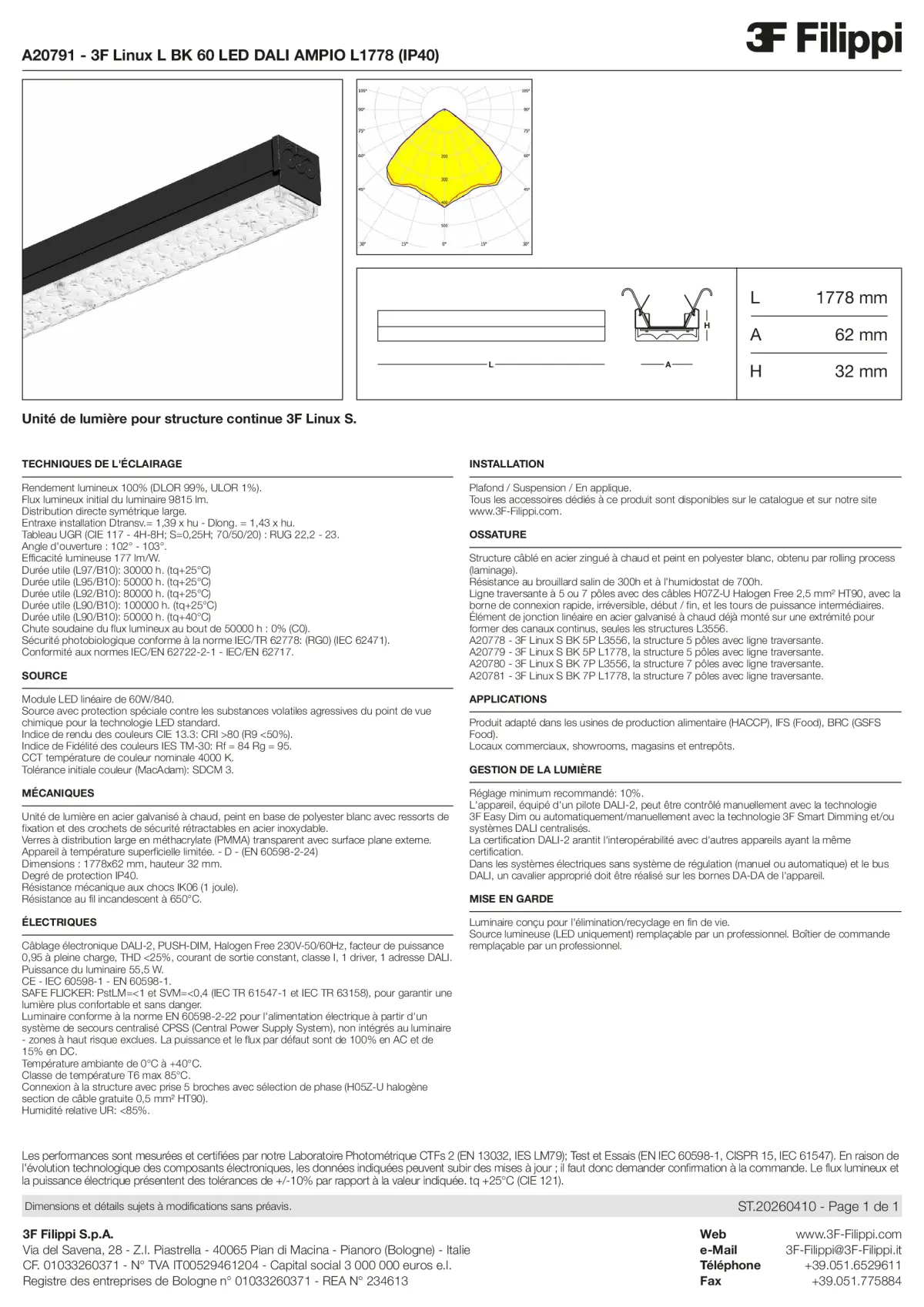 A20791 - 3F Linux L BK 60 LED DALI AMPIO L1778 (IP40) - Datasheet - fr