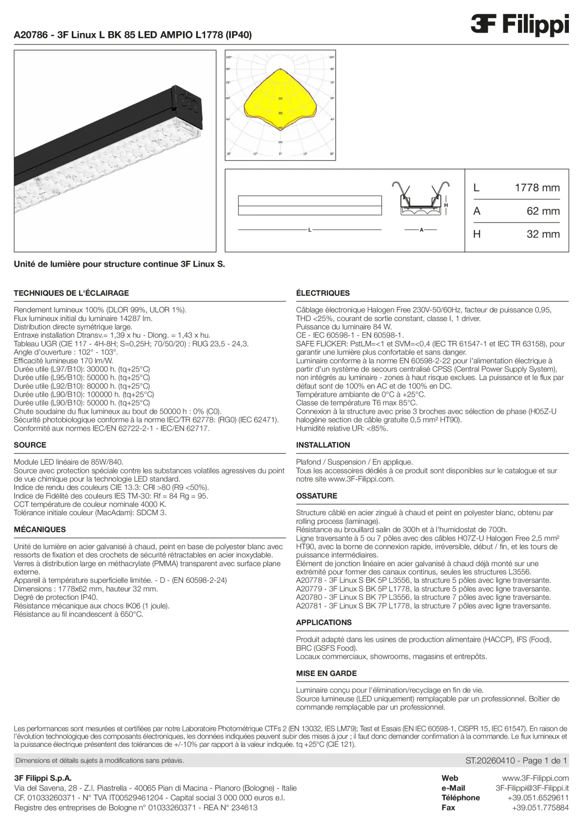 A20786 - 3F Linux L BK 85 LED AMPIO L1778 (IP40) - Datasheet - fr
