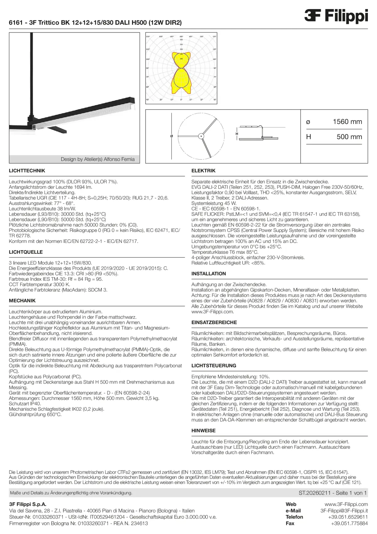 6161 - 3F Trittico BK 12+12+15-830 DALI H500 (12W DIR2) - Datasheet - de