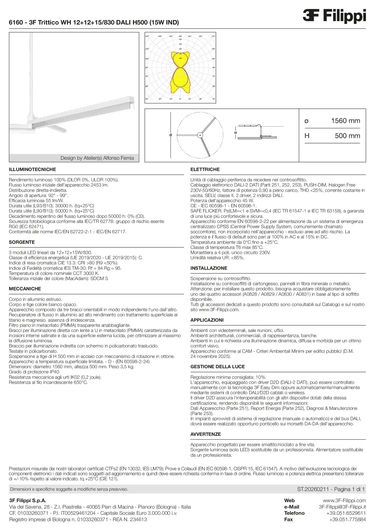 6160 - 3F Trittico WH 12+12+15-830 DALI H500 (15W IND) - Datasheet - it