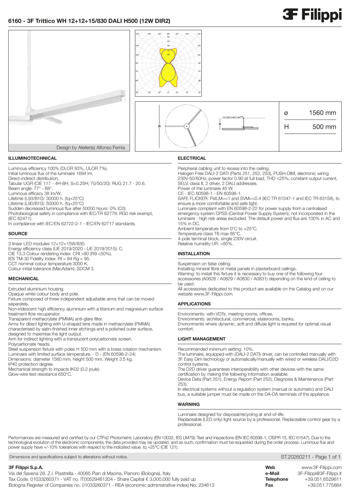 6160 - 3F Trittico WH 12+12+15-830 DALI H500 (12W DIR2) - Datasheet - en
