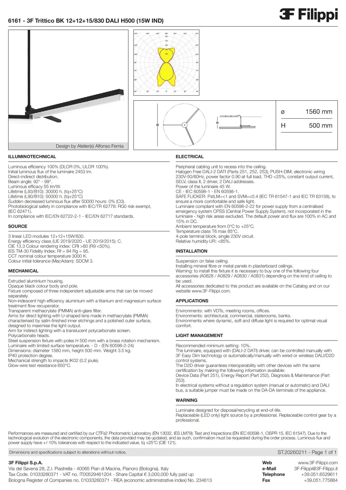 6161 - 3F Trittico BK 12+12+15-830 DALI H500 (15W IND) - Datasheet - en