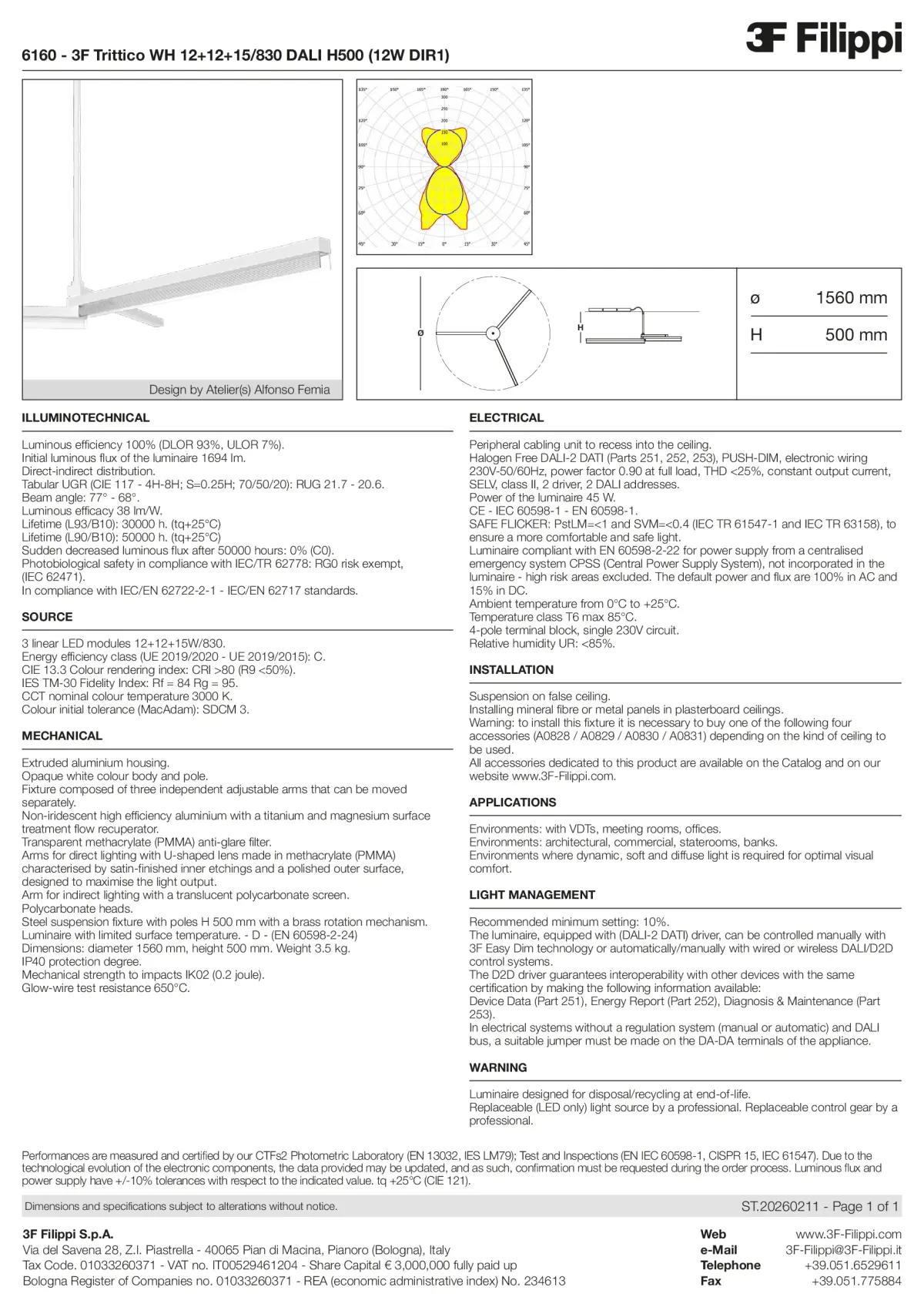 6160 - 3F Trittico WH 12+12+15-830 DALI H500 (12W DIR1) - Datasheet - en