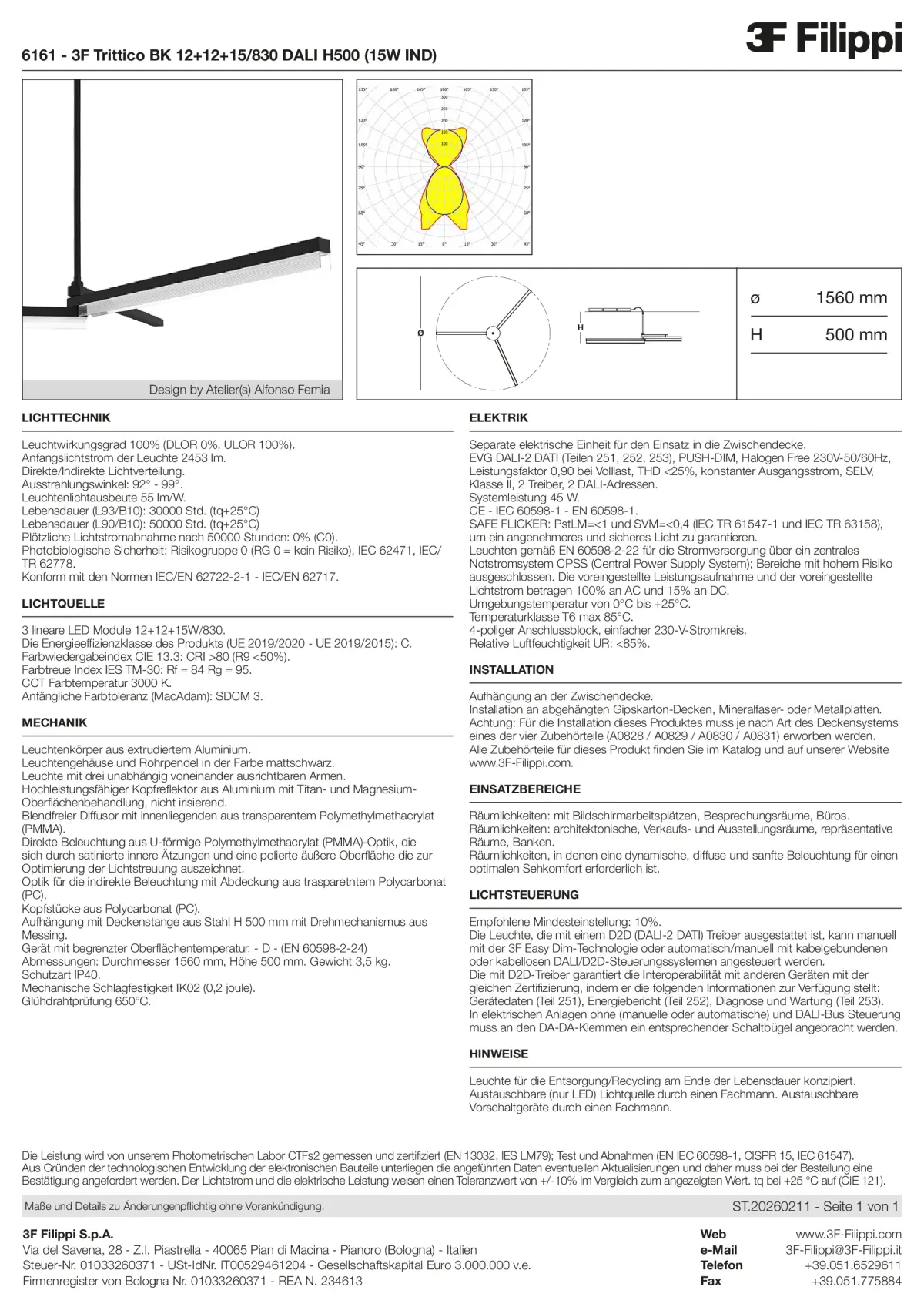 6161 - 3F Trittico BK 12+12+15-830 DALI H500 (15W IND) - Datasheet - de