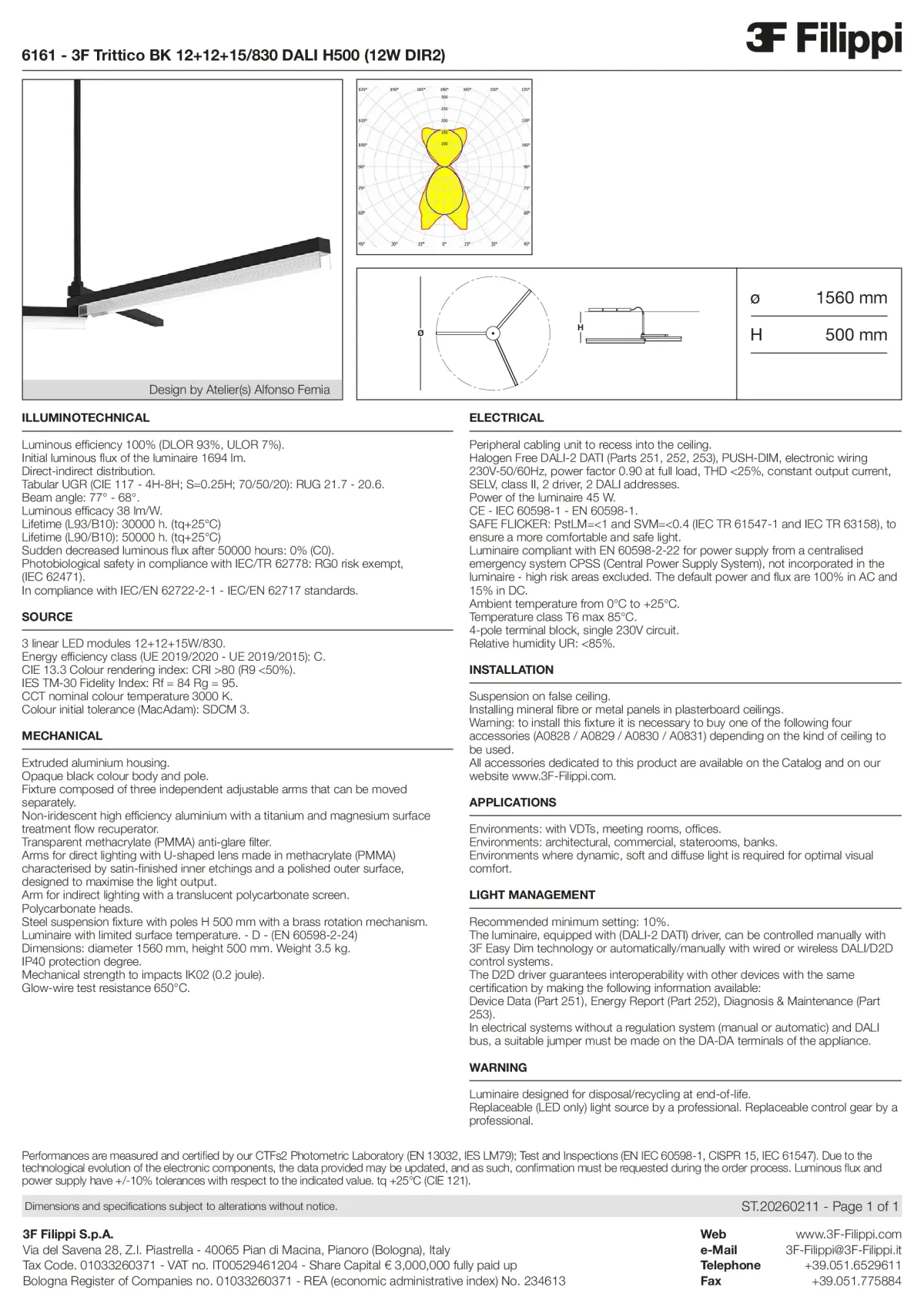 6161 - 3F Trittico BK 12+12+15-830 DALI H500 (12W DIR2) - Datasheet - en