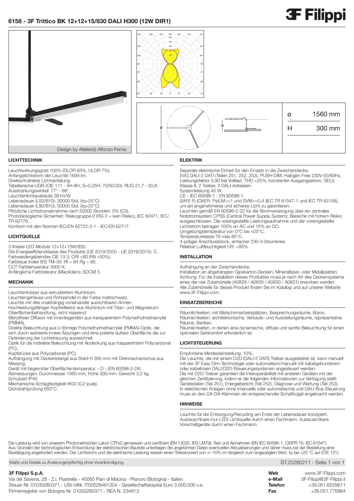 6158 - 3F Trittico BK 12+12+15-830 DALI H300 (12W DIR1) - Datasheet - de
