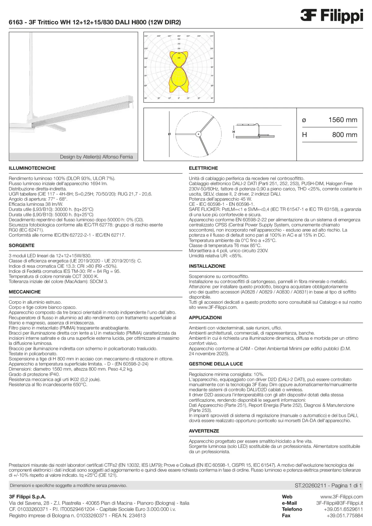 6163 - 3F Trittico WH 12+12+15-830 DALI H800 (12W DIR2) - Datasheet - it