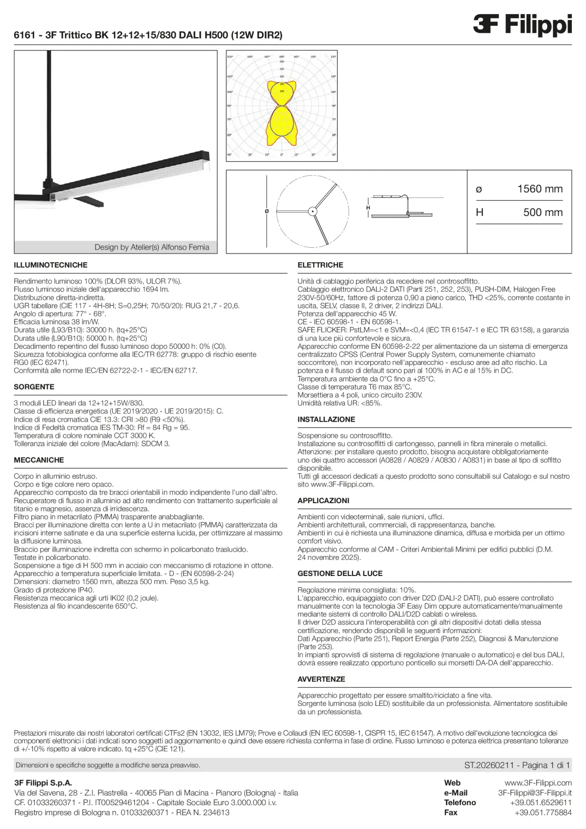 6161 - 3F Trittico BK 12+12+15-830 DALI H500 (12W DIR2) - Datasheet - it