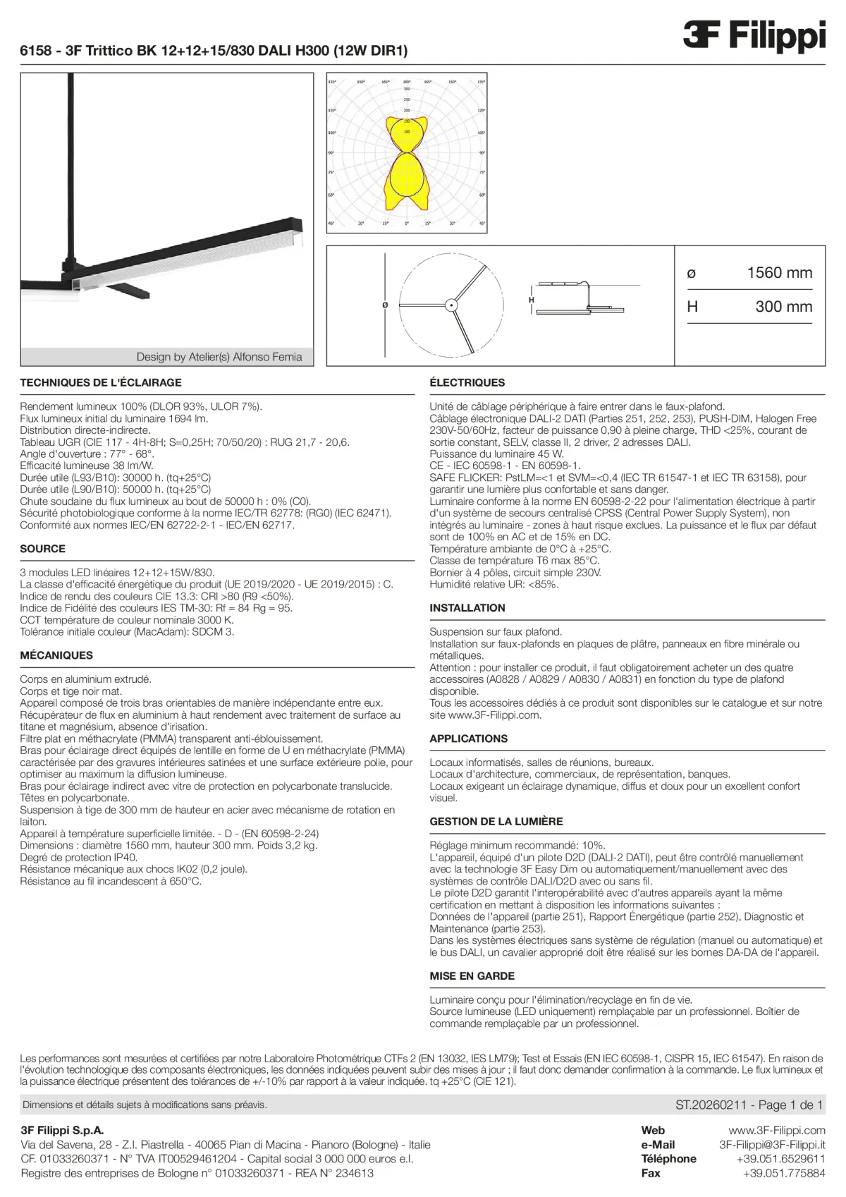 6158 - 3F Trittico BK 12+12+15-830 DALI H300 (12W DIR1) - Datasheet - fr