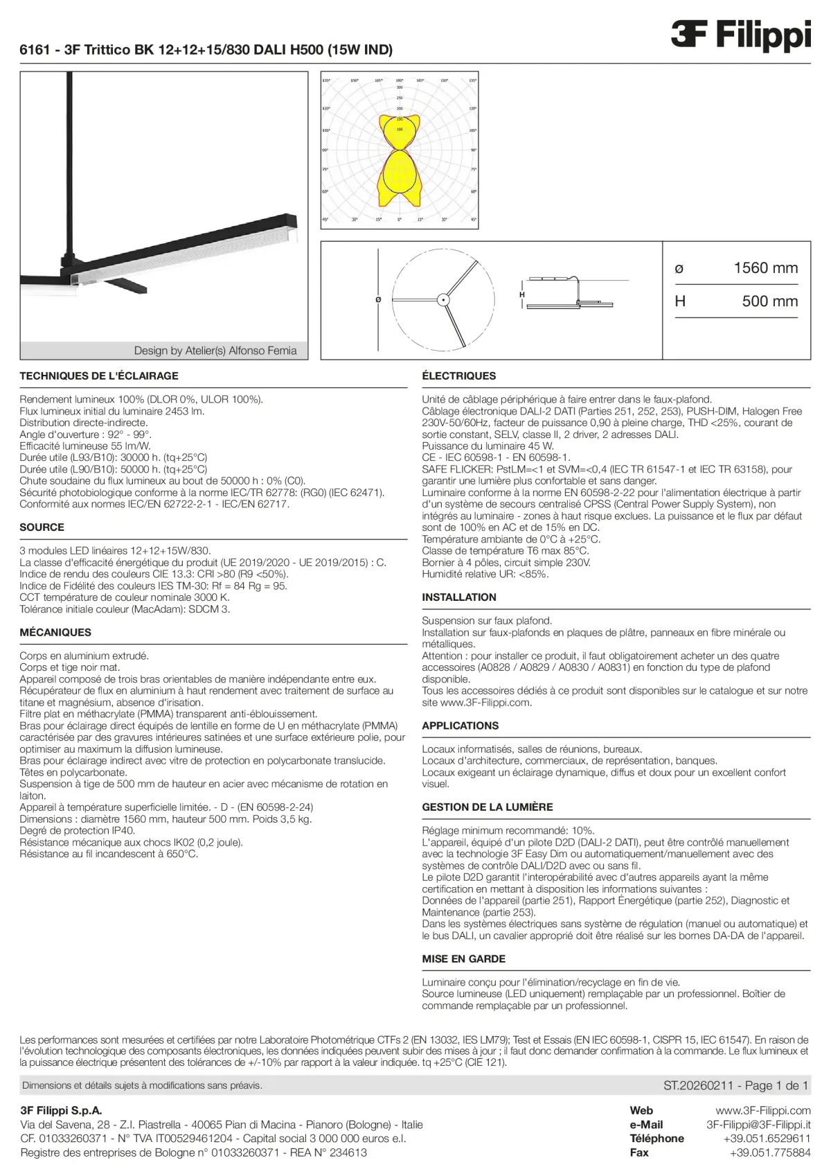 6161 - 3F Trittico BK 12+12+15-830 DALI H500 (15W IND) - Datasheet - fr