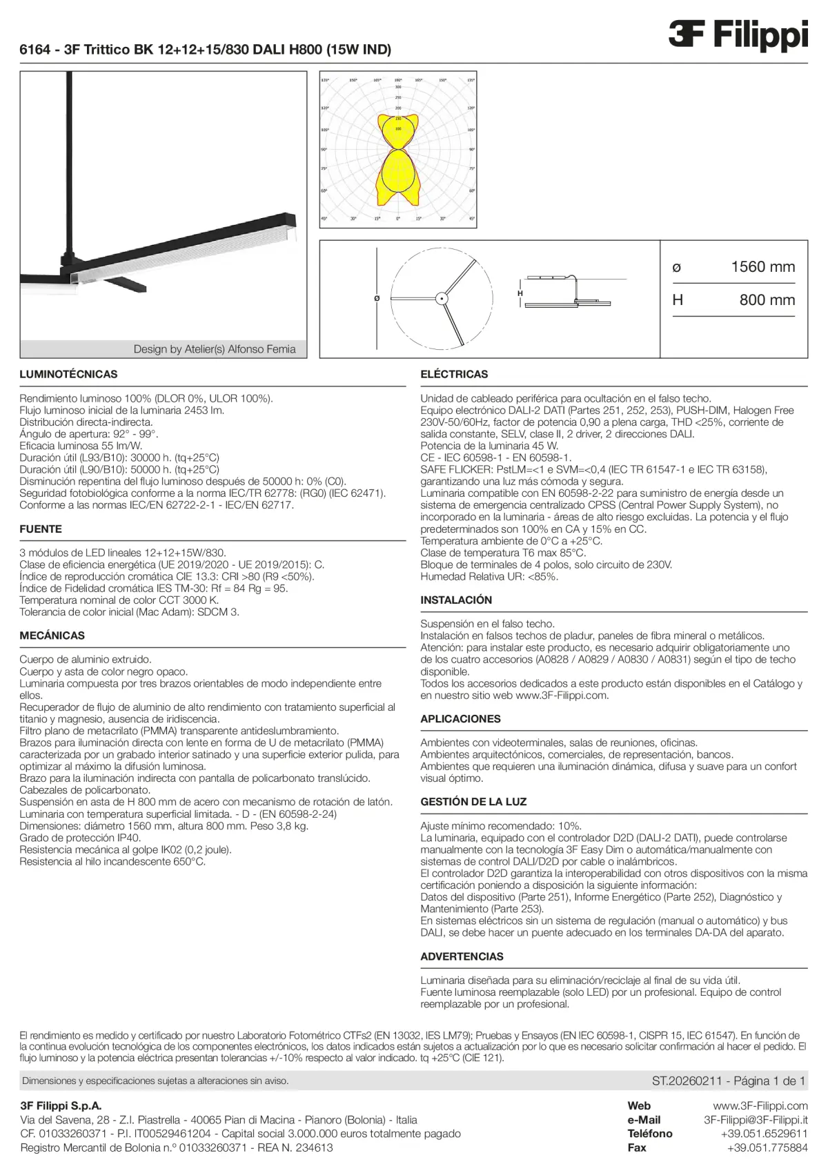 6164 - 3F Trittico BK 12+12+15-830 DALI H800 (15W IND) - Datasheet - es