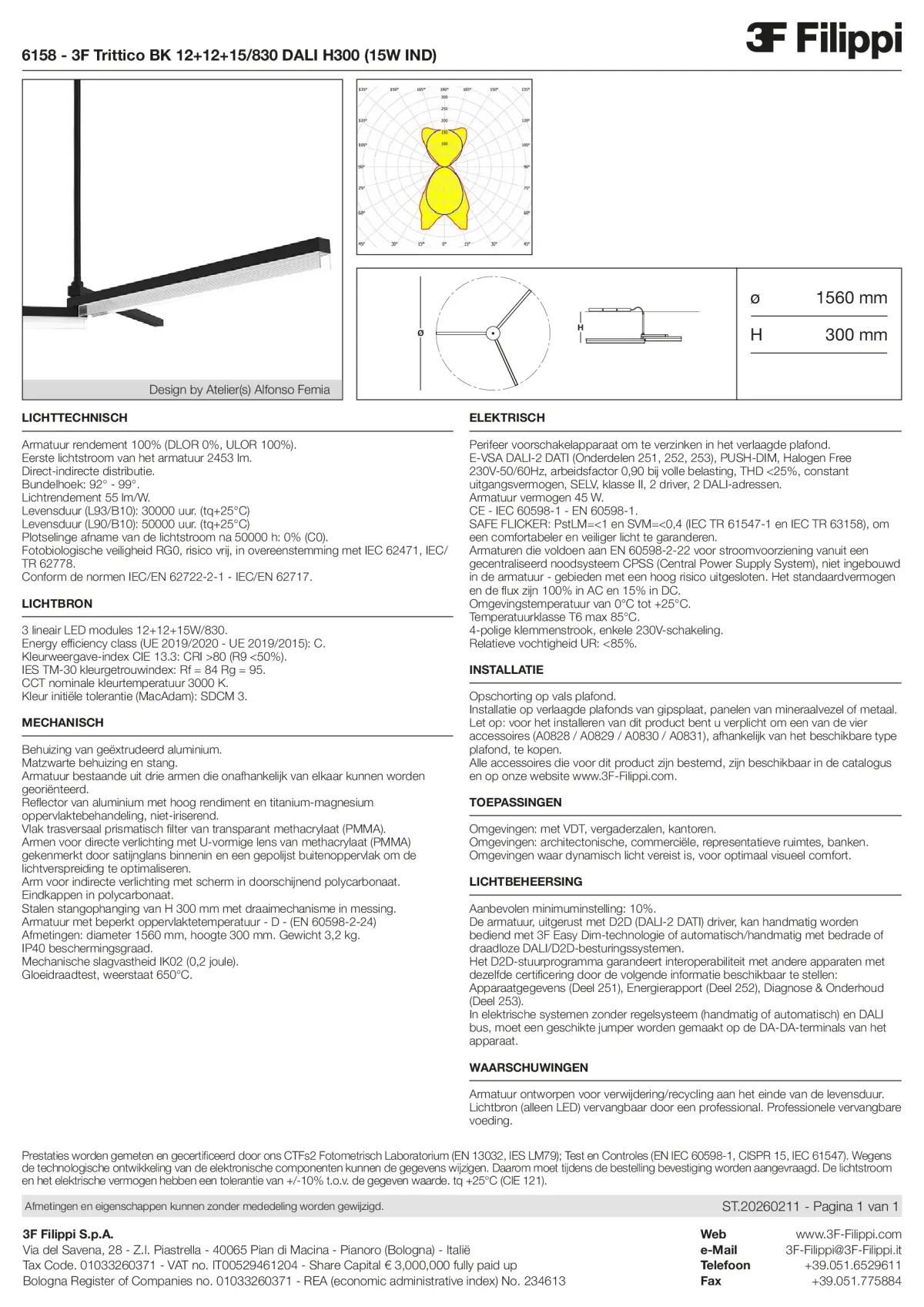 6158 - 3F Trittico BK 12+12+15-830 DALI H300 (15W IND) - Datasheet - nl